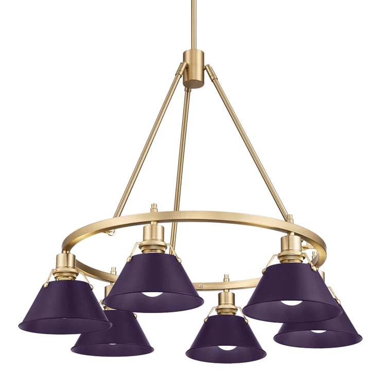 Orwell 6-light Chandelier in Brushed Champagne Brass and Exotic Purple shade