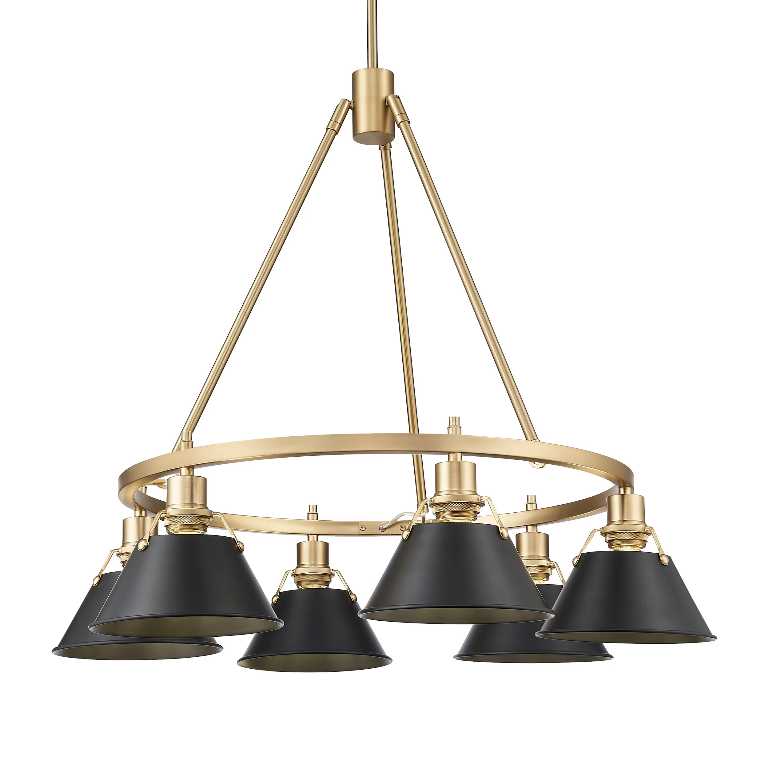 Orwell 6-light Chandelier in Brushed Champagne Brass and Matte Black shade