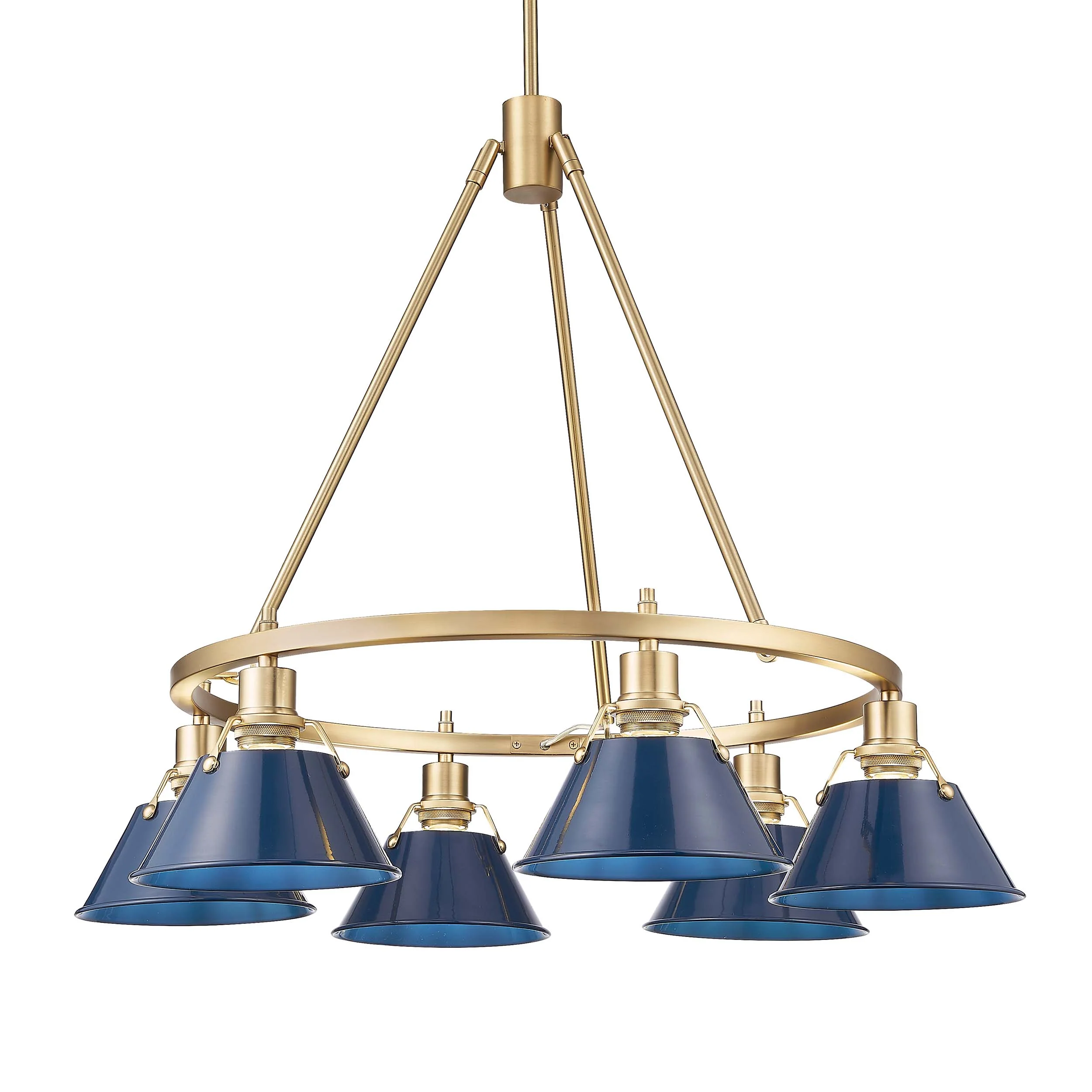 Orwell 6-light Chandelier in Brushed Champagne Brass and Navy Blue shade