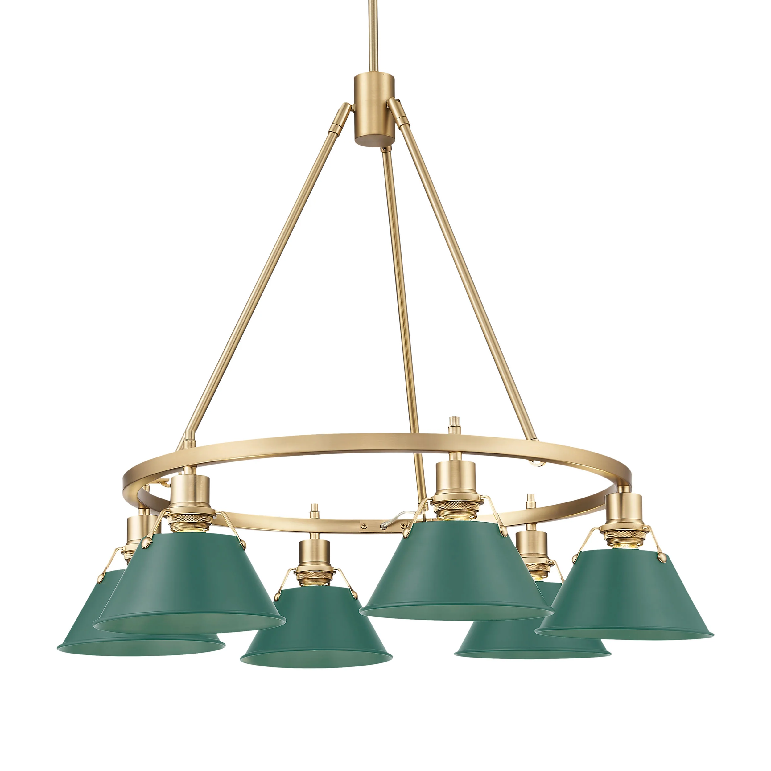 Orwell 6-light Chandelier in Brushed Champagne Brass and Pine Green shade