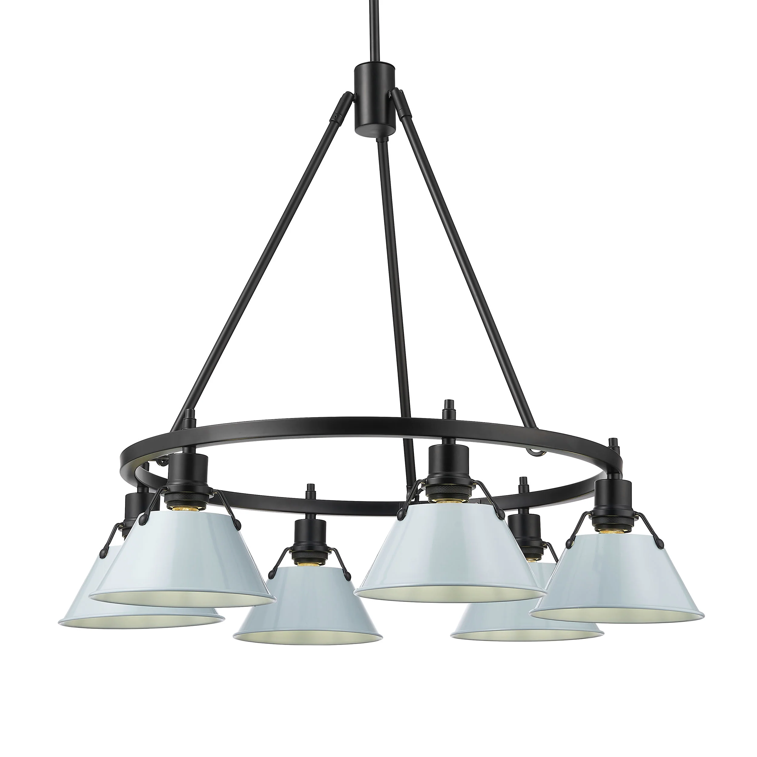 Orwell 6-light Chandelier in Matte Black and Dusky Blue shade