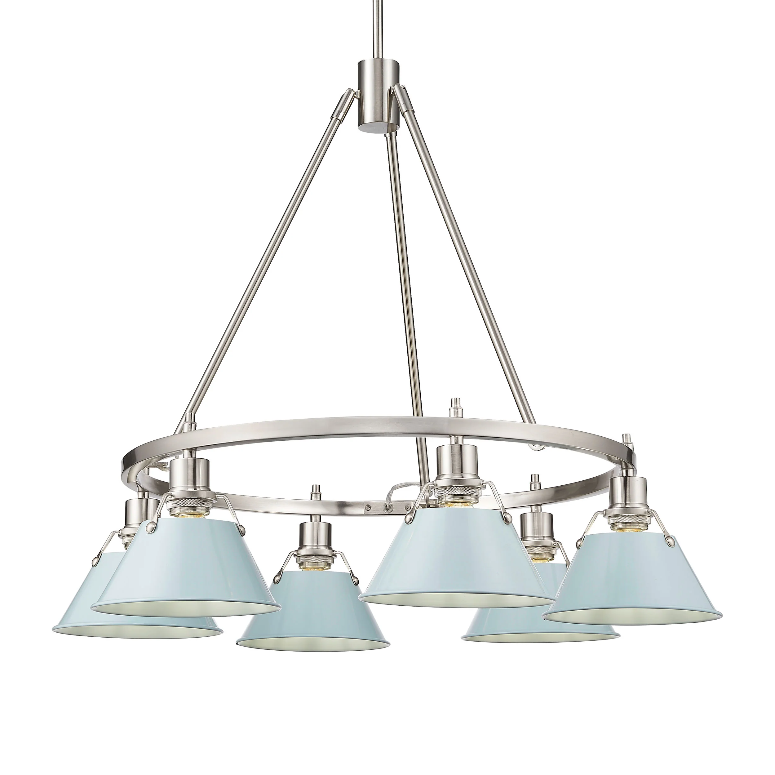Orwell 6-light Chandelier in Pewter and Dusky Blue shade