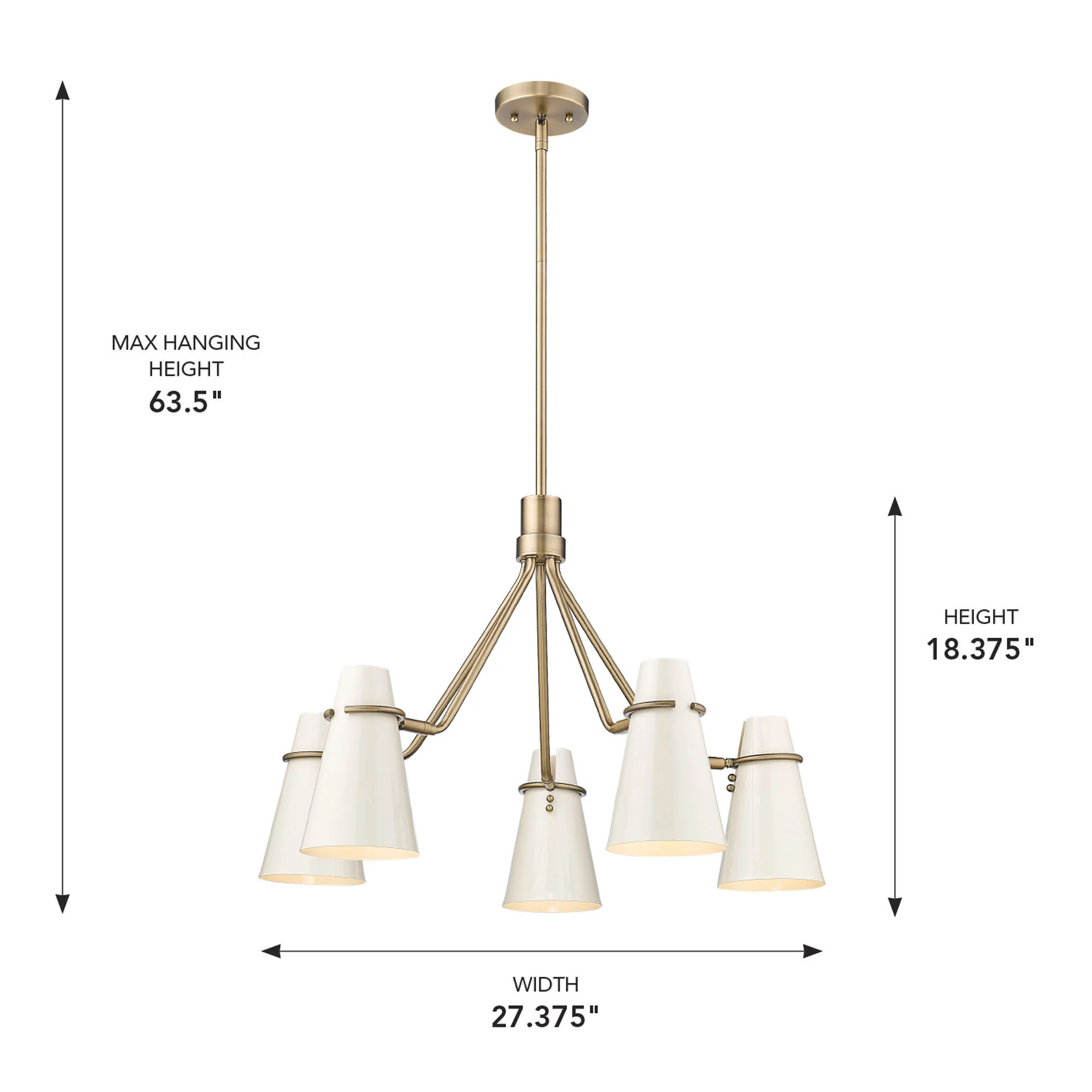 Reeva 5-light Chandelier in Modern Brass and Glossy Ecru shade - Image 8
