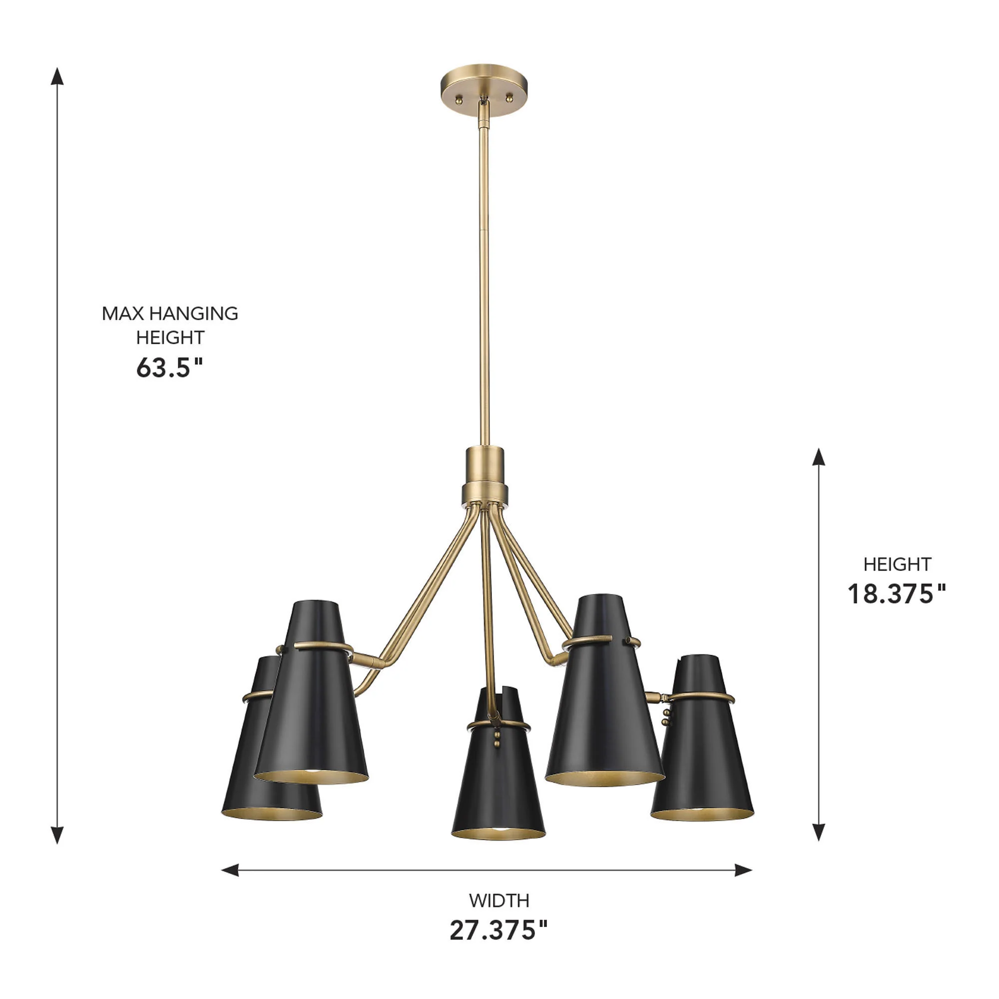 Reeva 5-light Chandelier in Modern Brass and Matte Black shade - Image 10