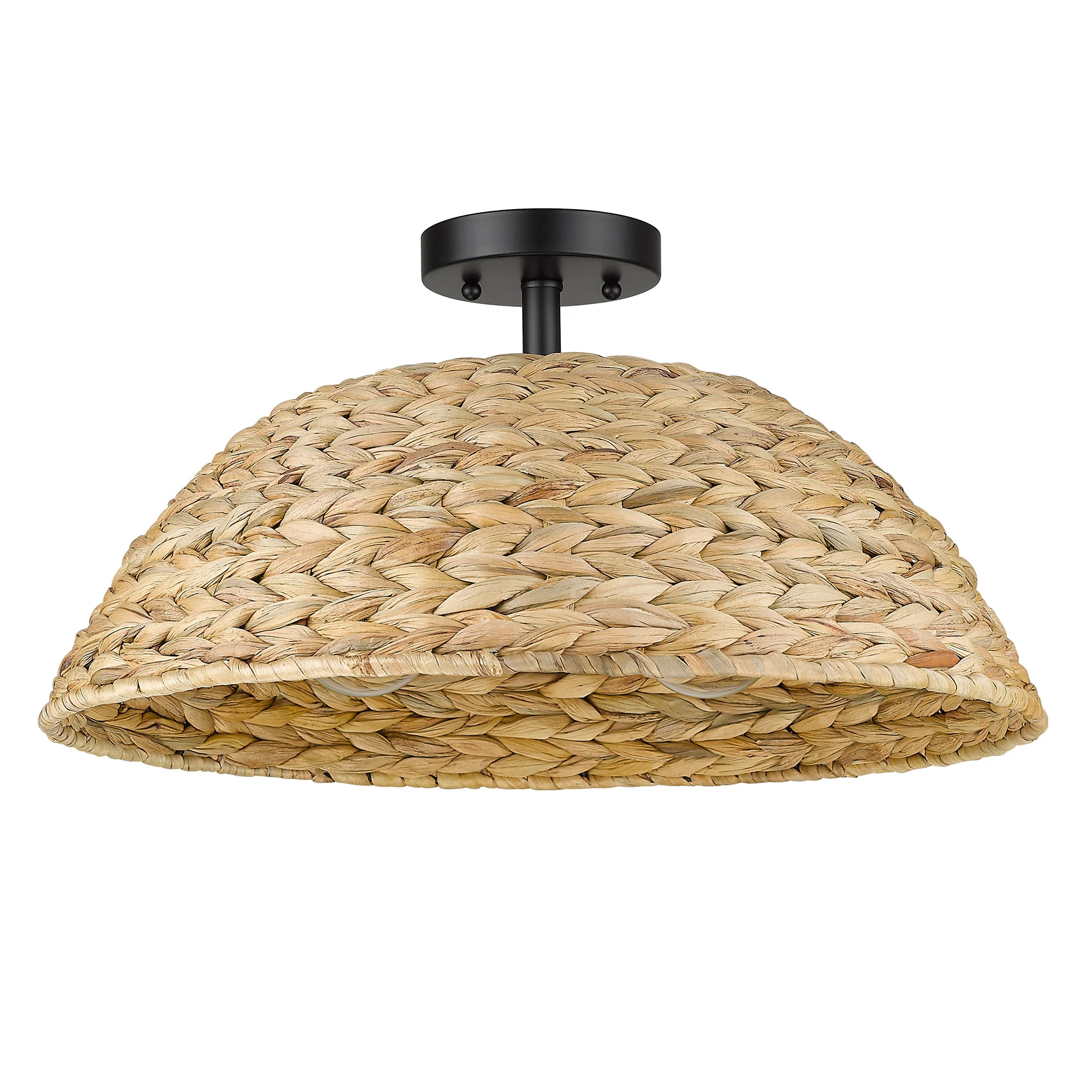 Rue 3-light Semi-Flush Mount in Matte Black and Woven Sweet Grass shade - Image 3