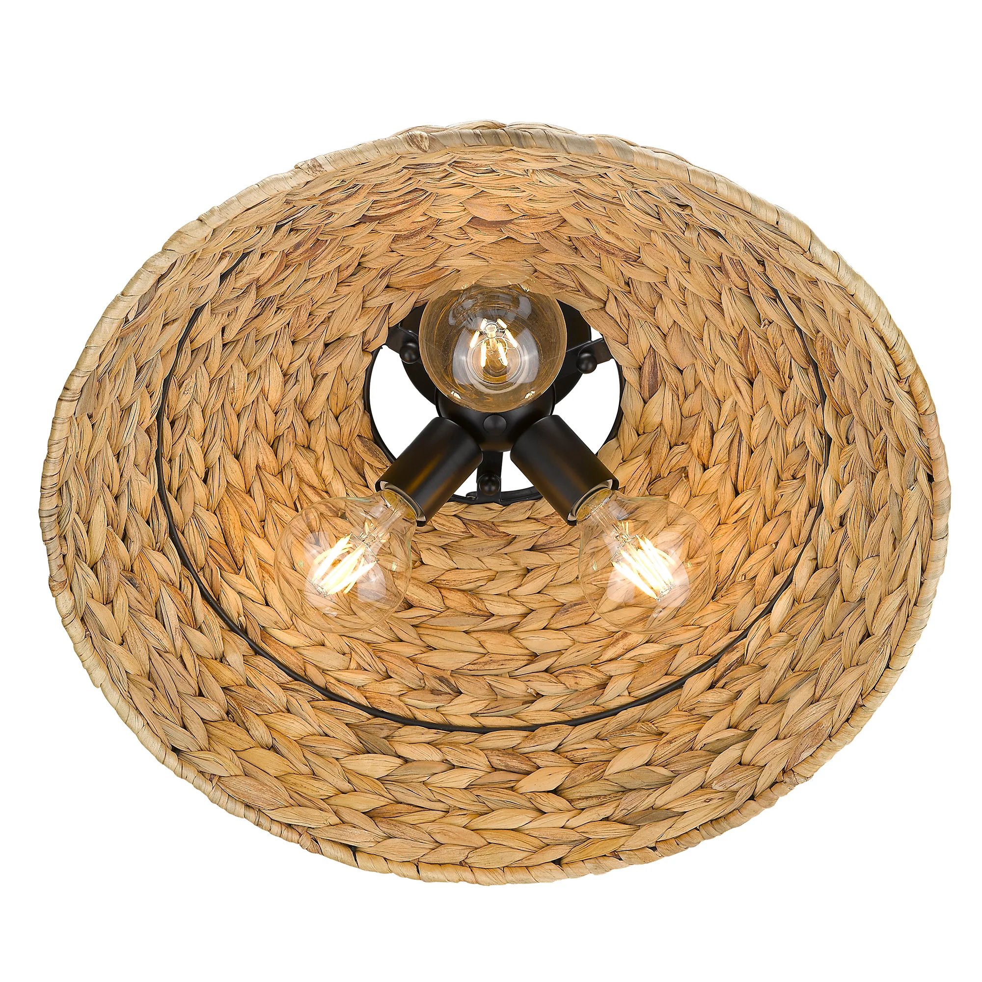 Rue 3-light Semi-Flush Mount in Matte Black and Woven Sweet Grass shade - Image 4