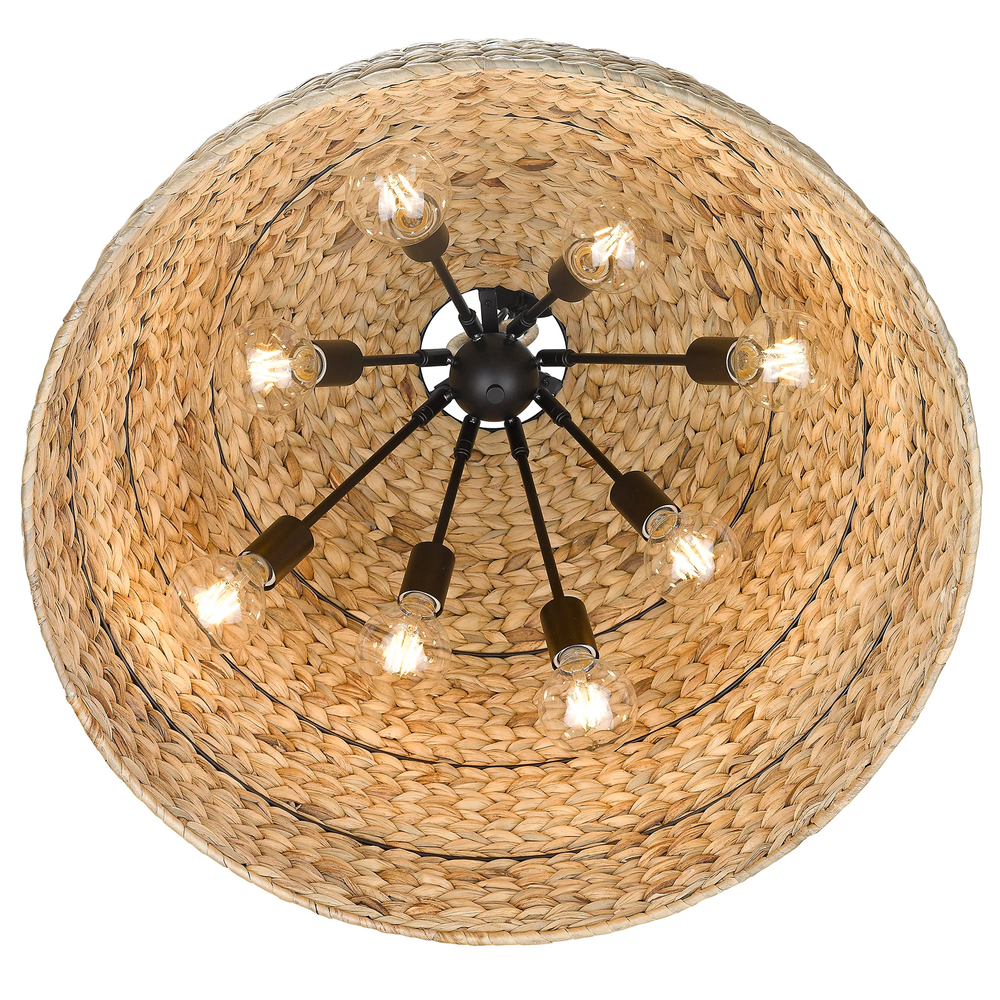 Rue 8-light Chandelier in Matte Black and Woven Sweet Grass shade - Image 5