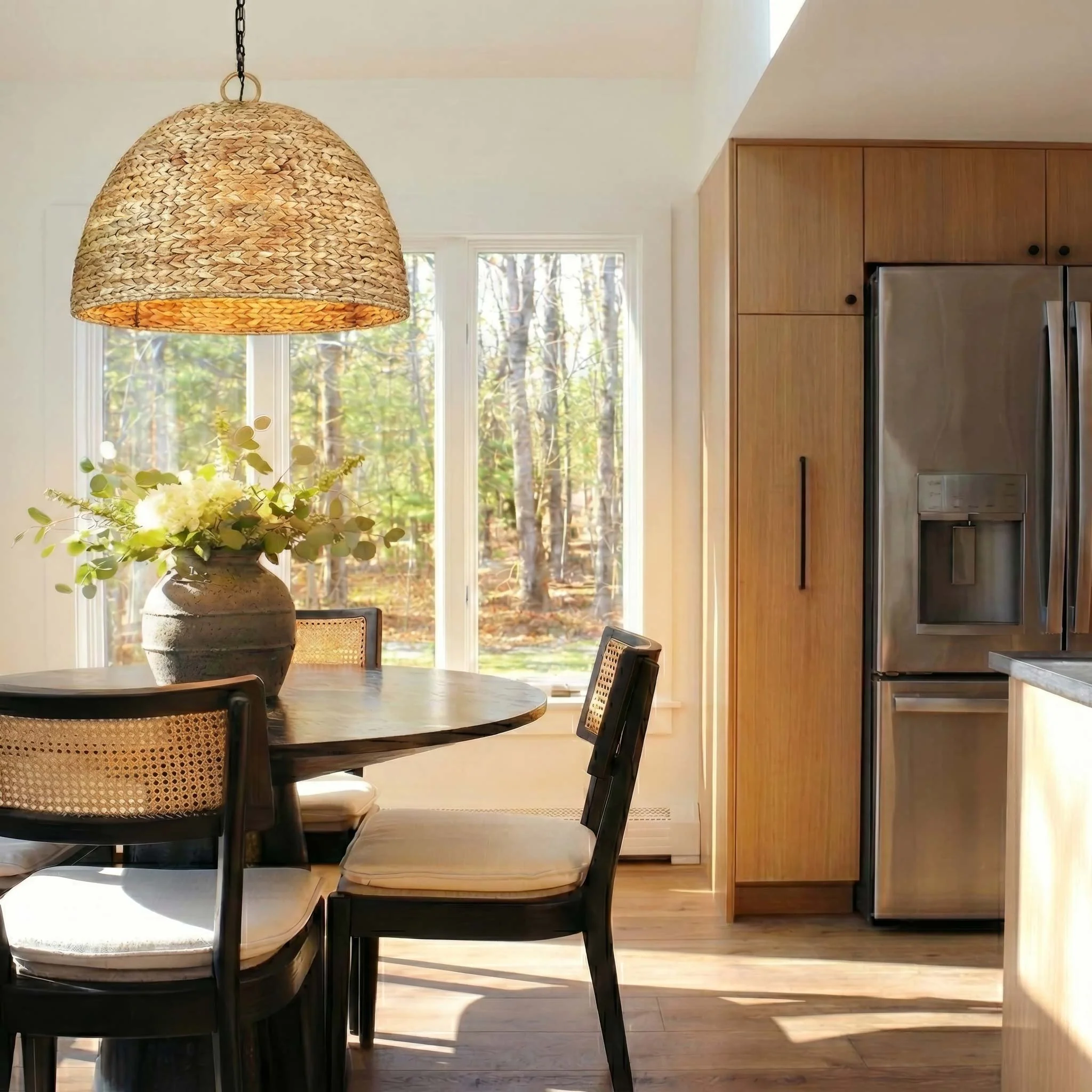 Rue 8-light Chandelier in Matte Black and Woven Sweet Grass shade - Image 7