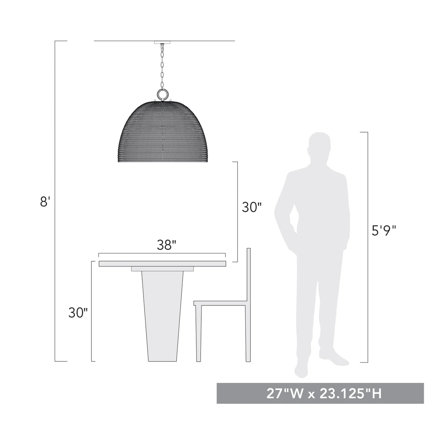 Rue 8-light Chandelier in Matte Black and Woven Sweet Grass shade - Image 9
