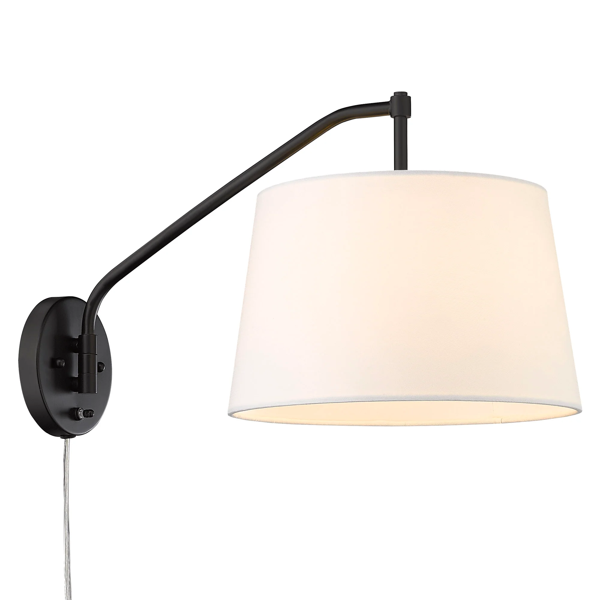 Ryleigh 1-light Swing Arm Wall Lamp in Matte Black and Modern White shade