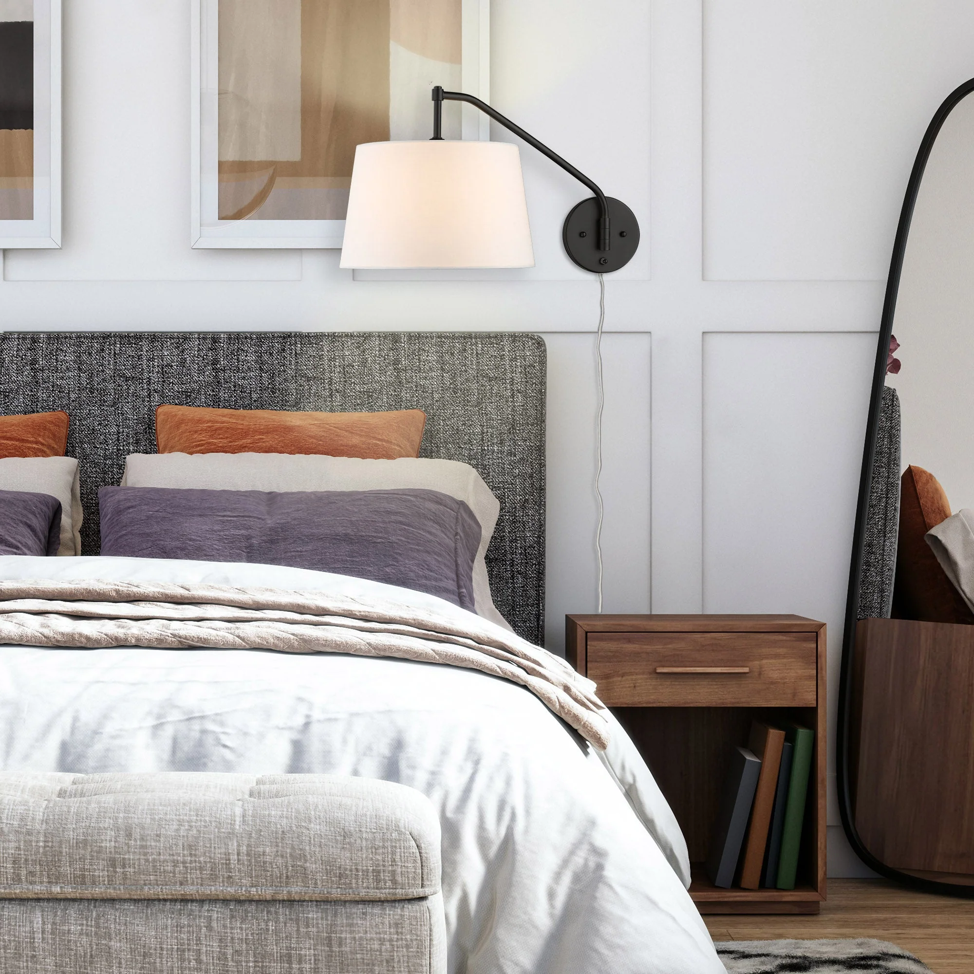 Ryleigh 1-light Swing Arm Wall Lamp in Matte Black and Modern White shade - Image 8