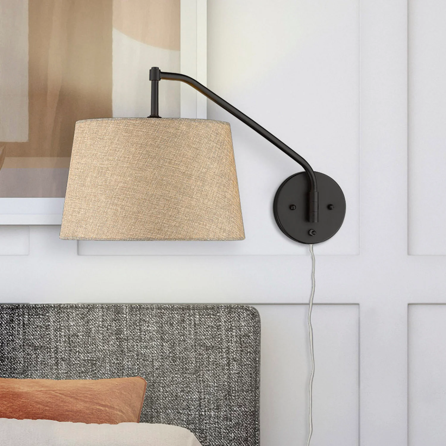 Ryleigh 1-light Swing Arm Wall Lamp in Matte Black and Natural Sisal shade - Image 8