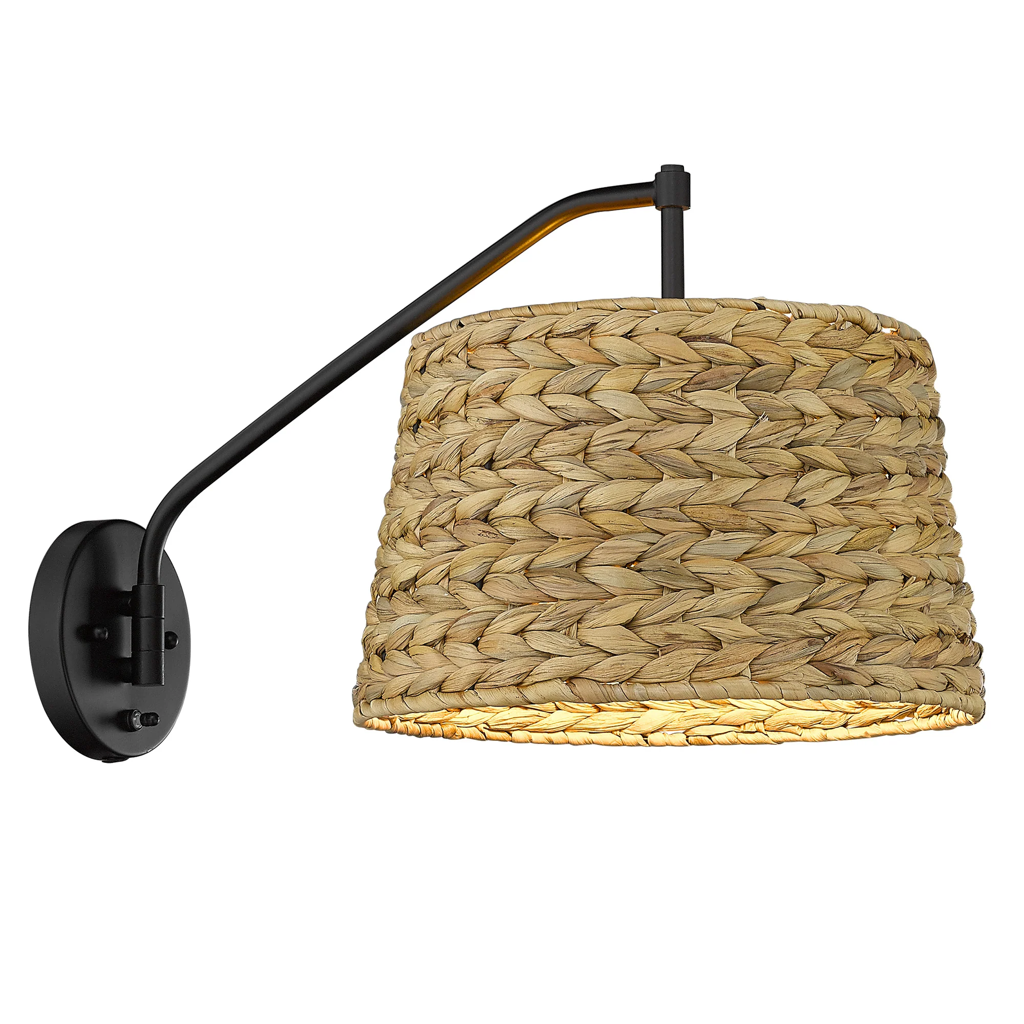 Ryleigh 1-light Swing Arm Wall Lamp in Matte Black and Woven Sweet Grass shade - Image 7