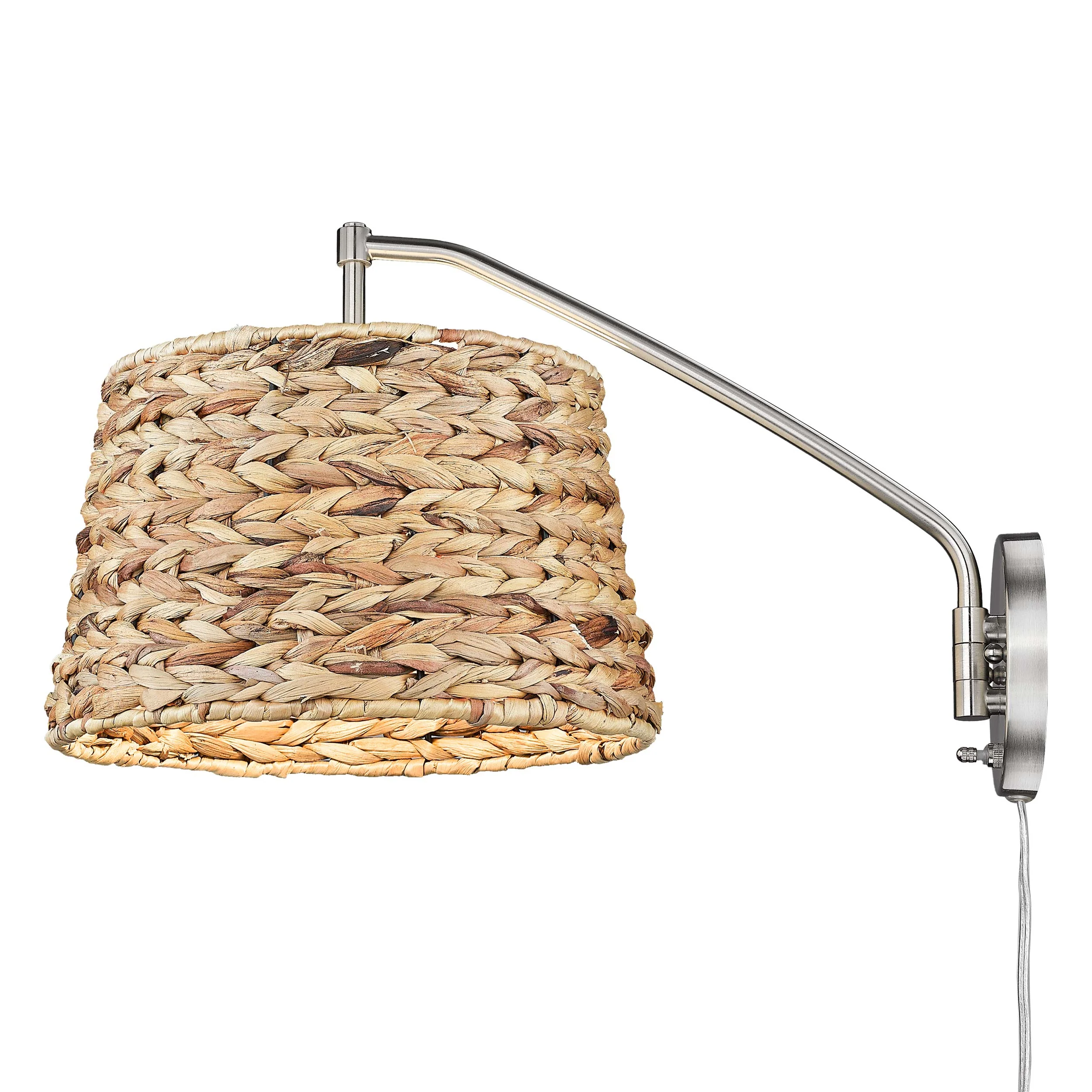 Ryleigh 1-light Swing Arm Wall Lamp in Pewter and Woven Sweet Grass shade - Image 2