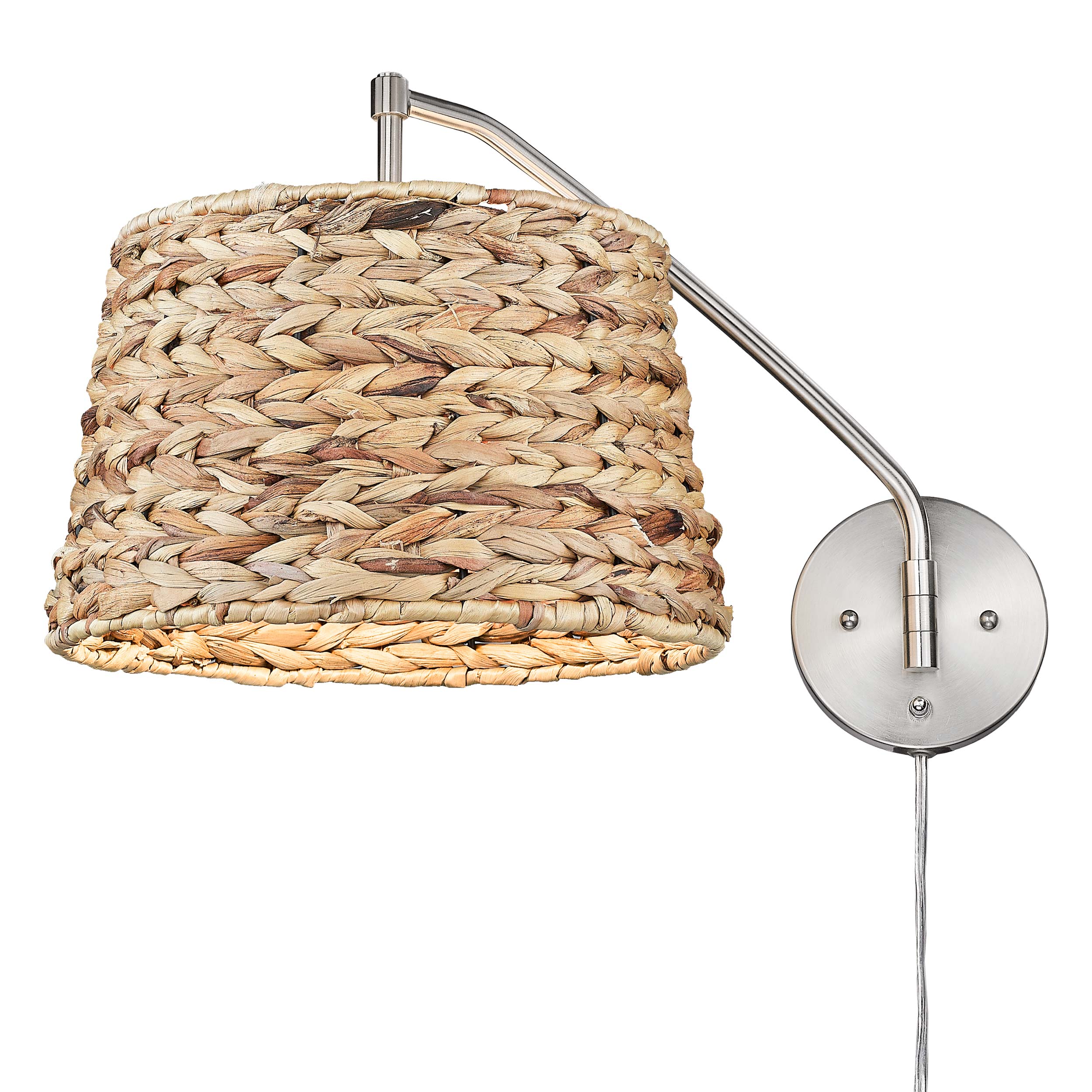 Ryleigh 1-light Swing Arm Wall Lamp in Pewter and Woven Sweet Grass shade - Image 5