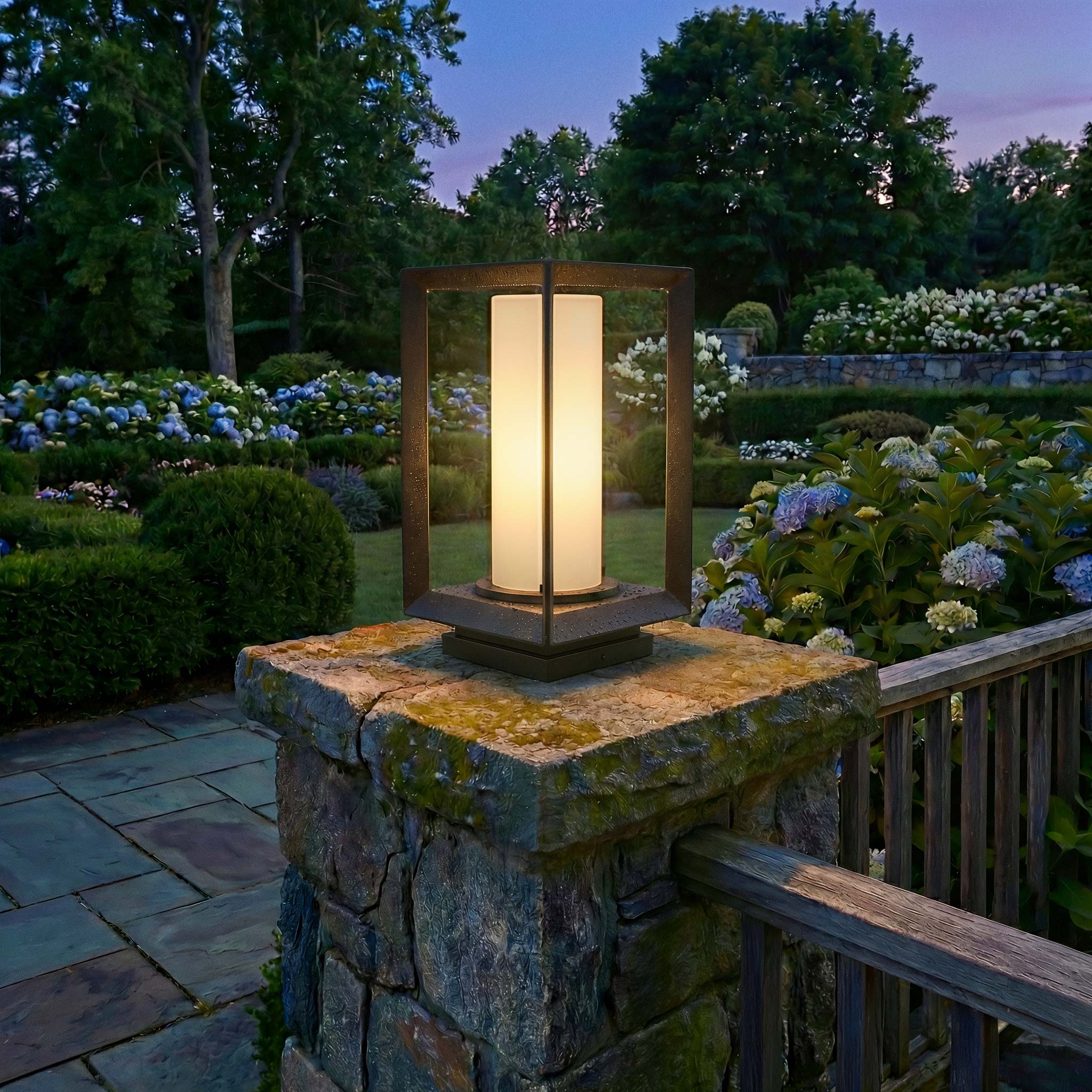 Smyth 1-light Outdoor Pier Mount in Natural Black and Opal Glass - Image 4