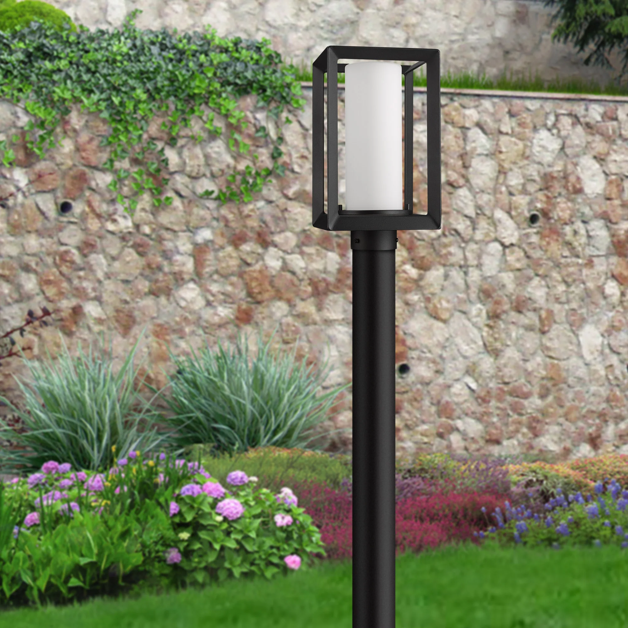 Smyth 1-light Outdoor Post in Natural Black and Opal Glass - Image 4