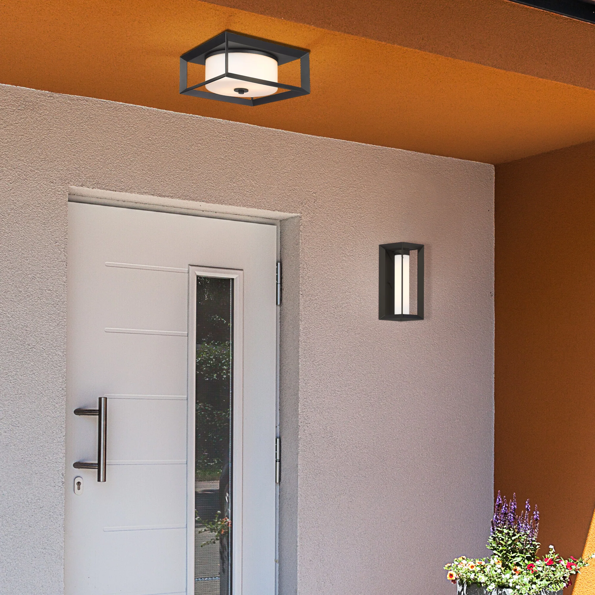 Smyth 2-light Outdoor Ceiling in Natural Black and Opal Glass - Image 4