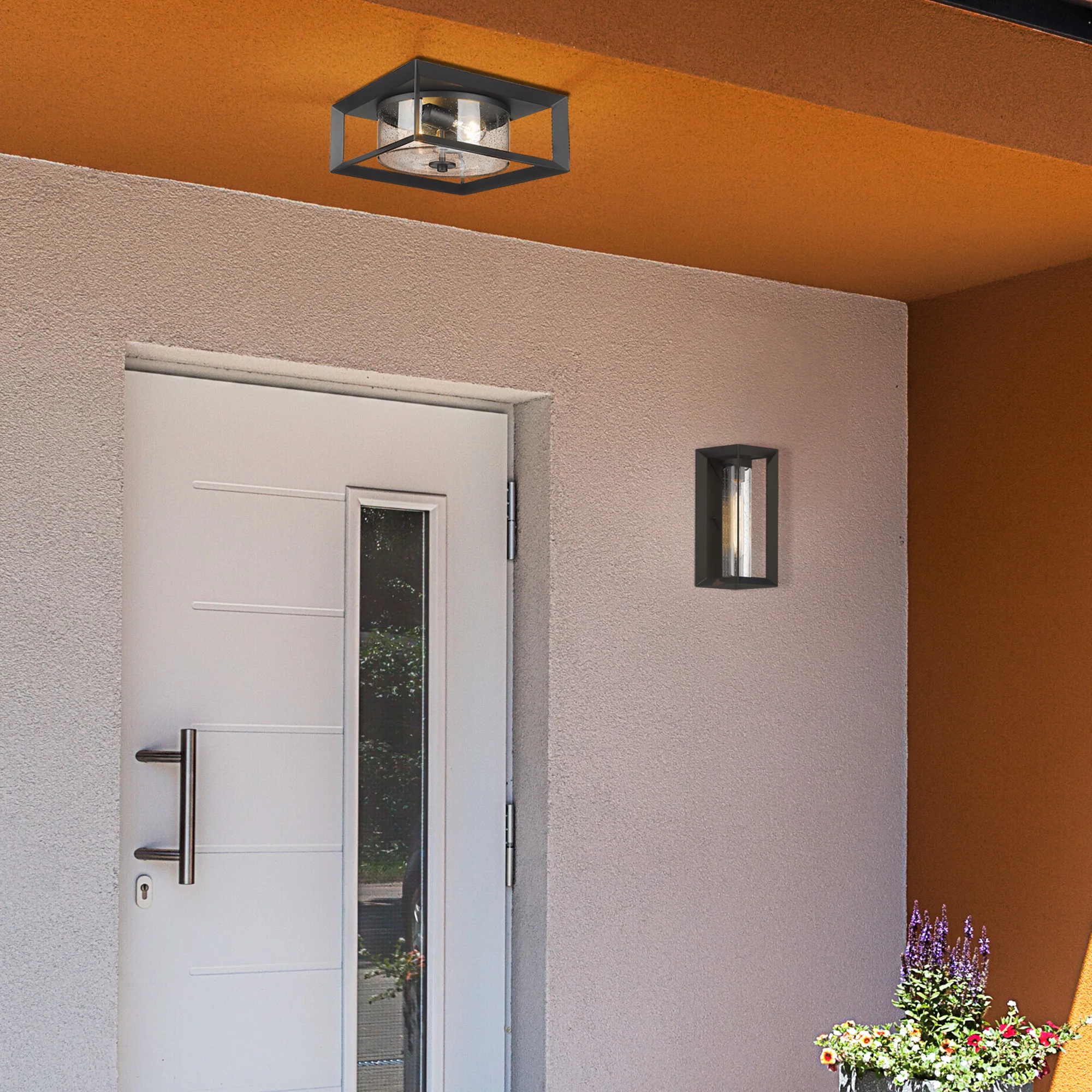 Smyth 2-light Outdoor Ceiling in Natural Black and Seeded Glass - Image 4