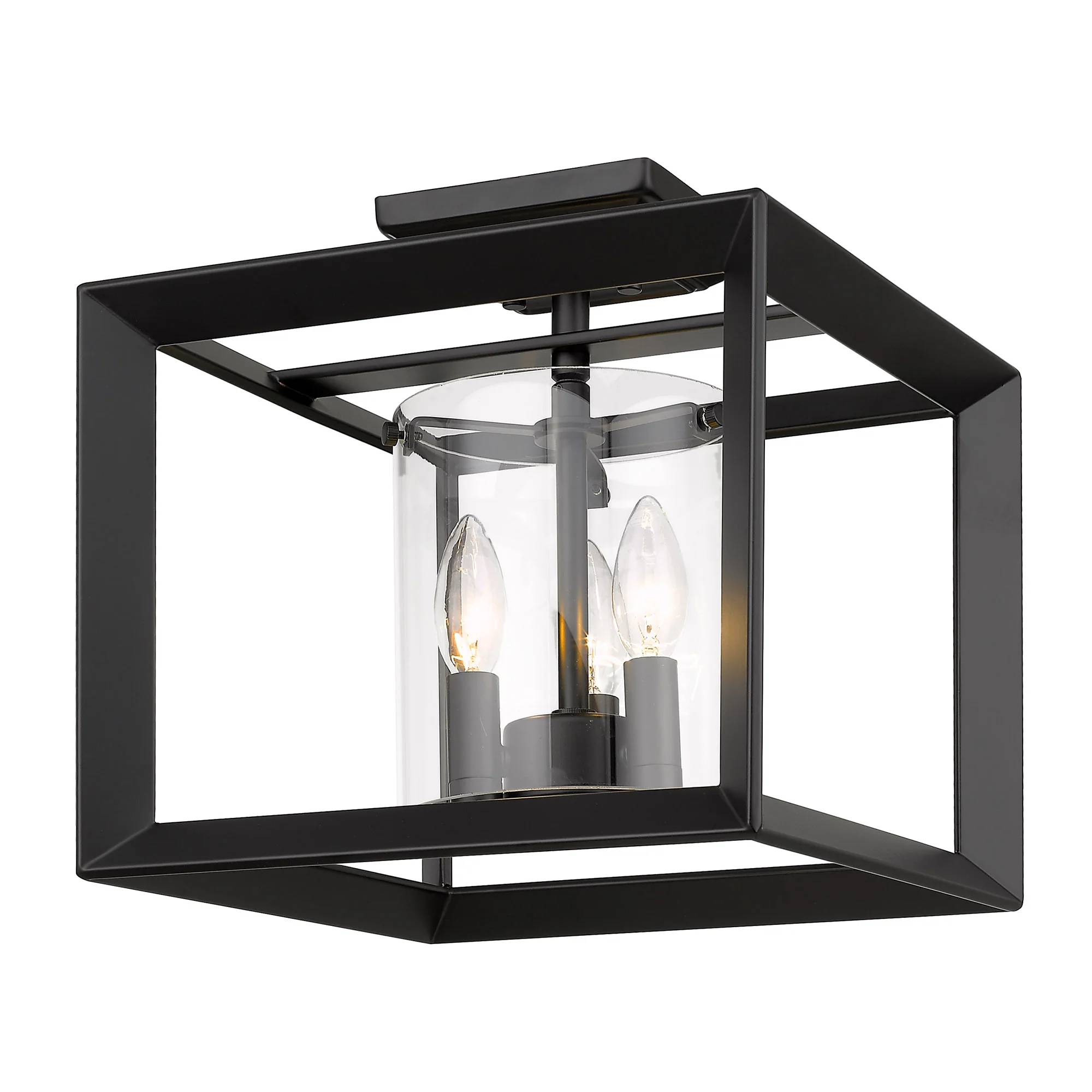 Smyth 3-light 12"H Semi-Flush Mount in Matte Black and Clear Glass - Image 2
