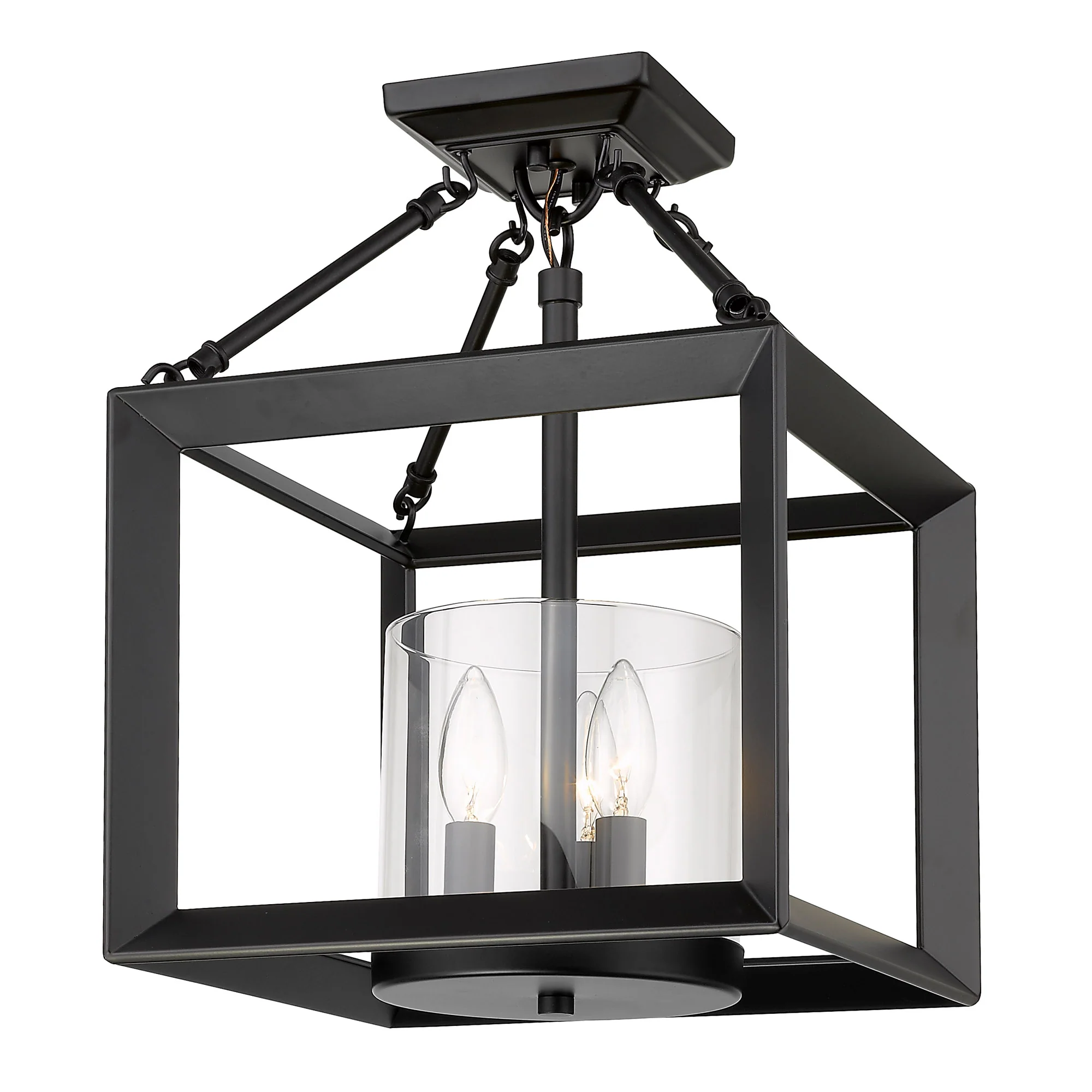 Smyth 3-light 17"H Semi-Flush Mount in Matte Black and Clear Glass - Image 2