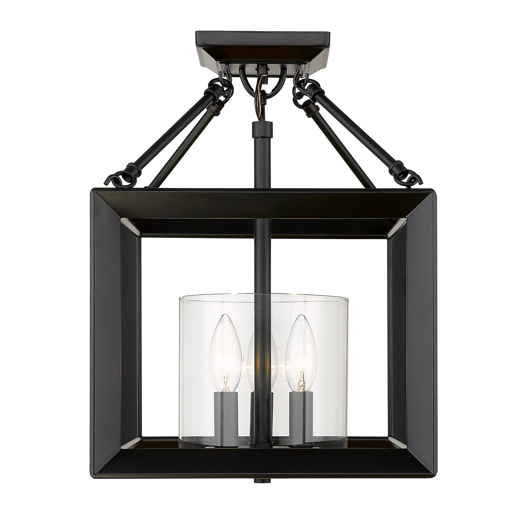 Smyth 3-light 17"H Semi-Flush Mount in Matte Black and Clear Glass - Image 3