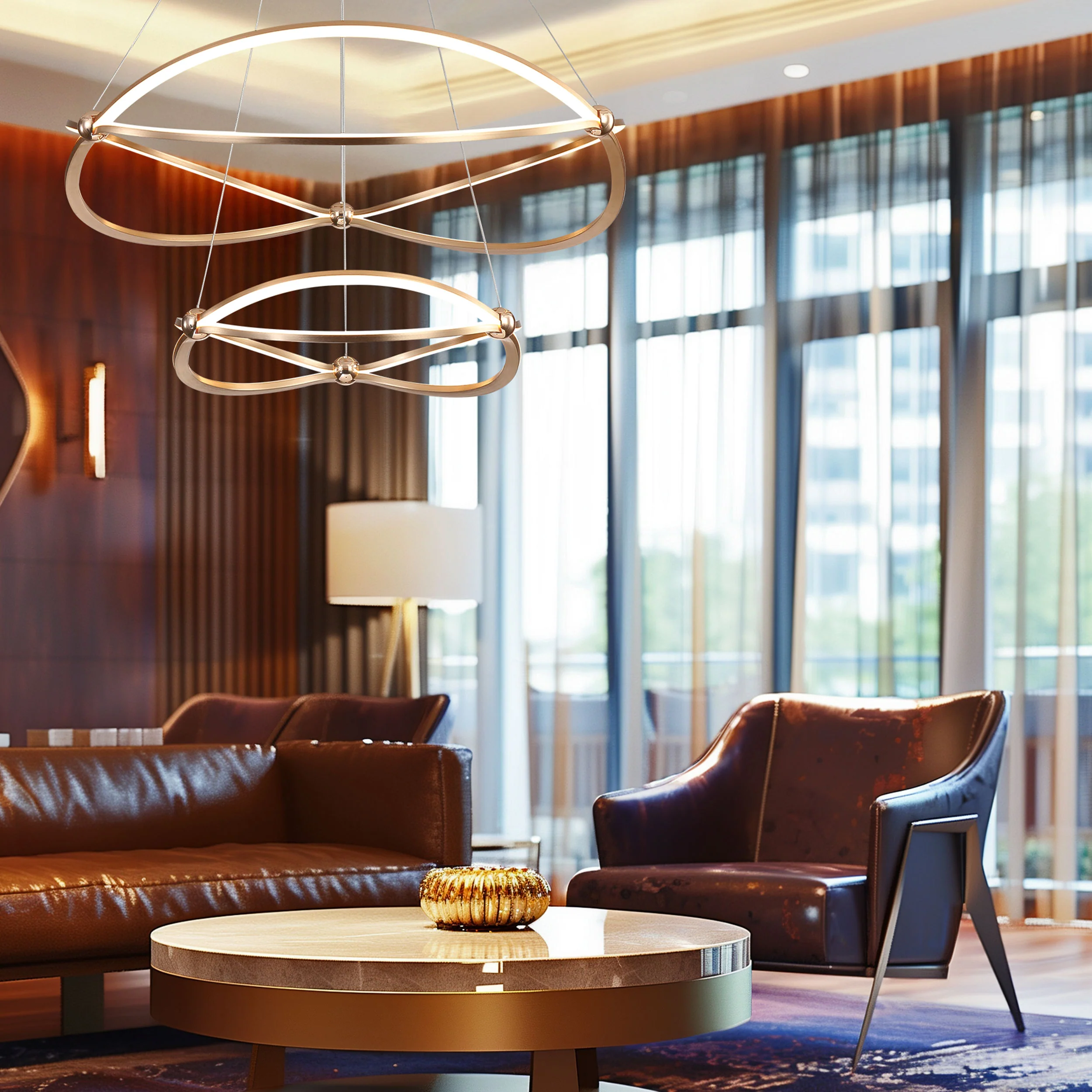 Spirale Integrated LED Two-Tier 32in Chandelier in Anodized Gold - Image 11