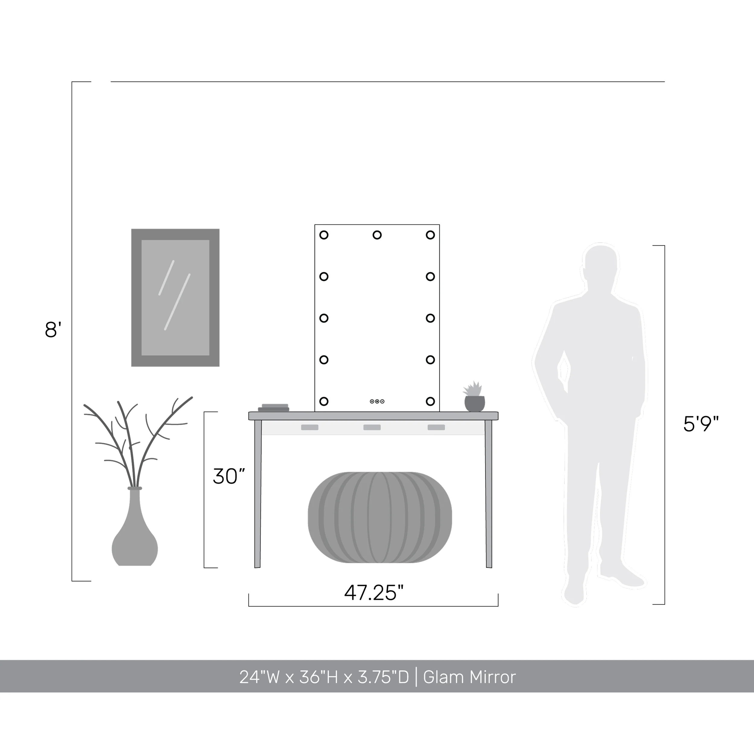 Starlight LED 24in Mirror with Clear Acrylic Globe Diffusers - Image 11