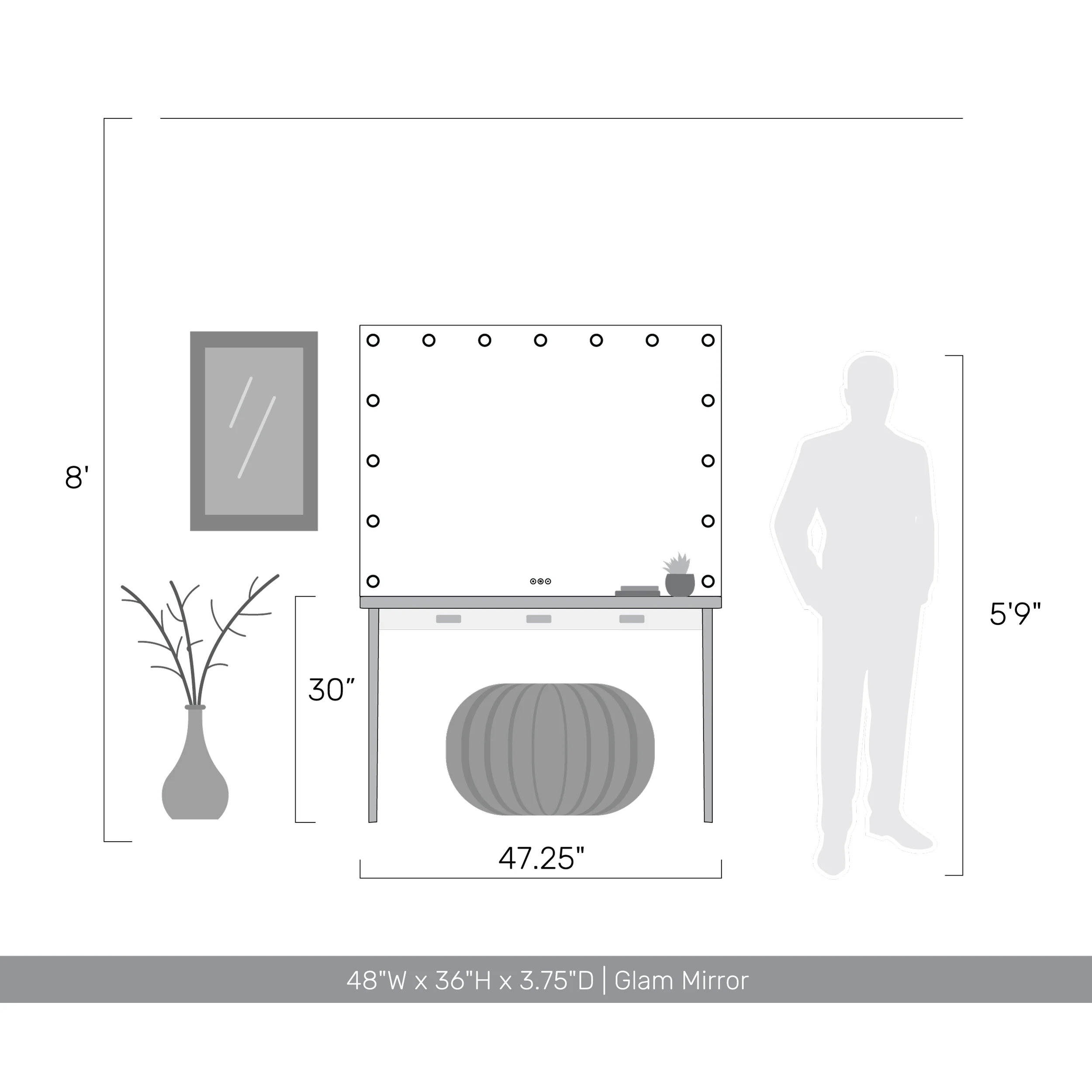 Starlight LED 48in Mirror with Glass Rose Diffusers - Image 9