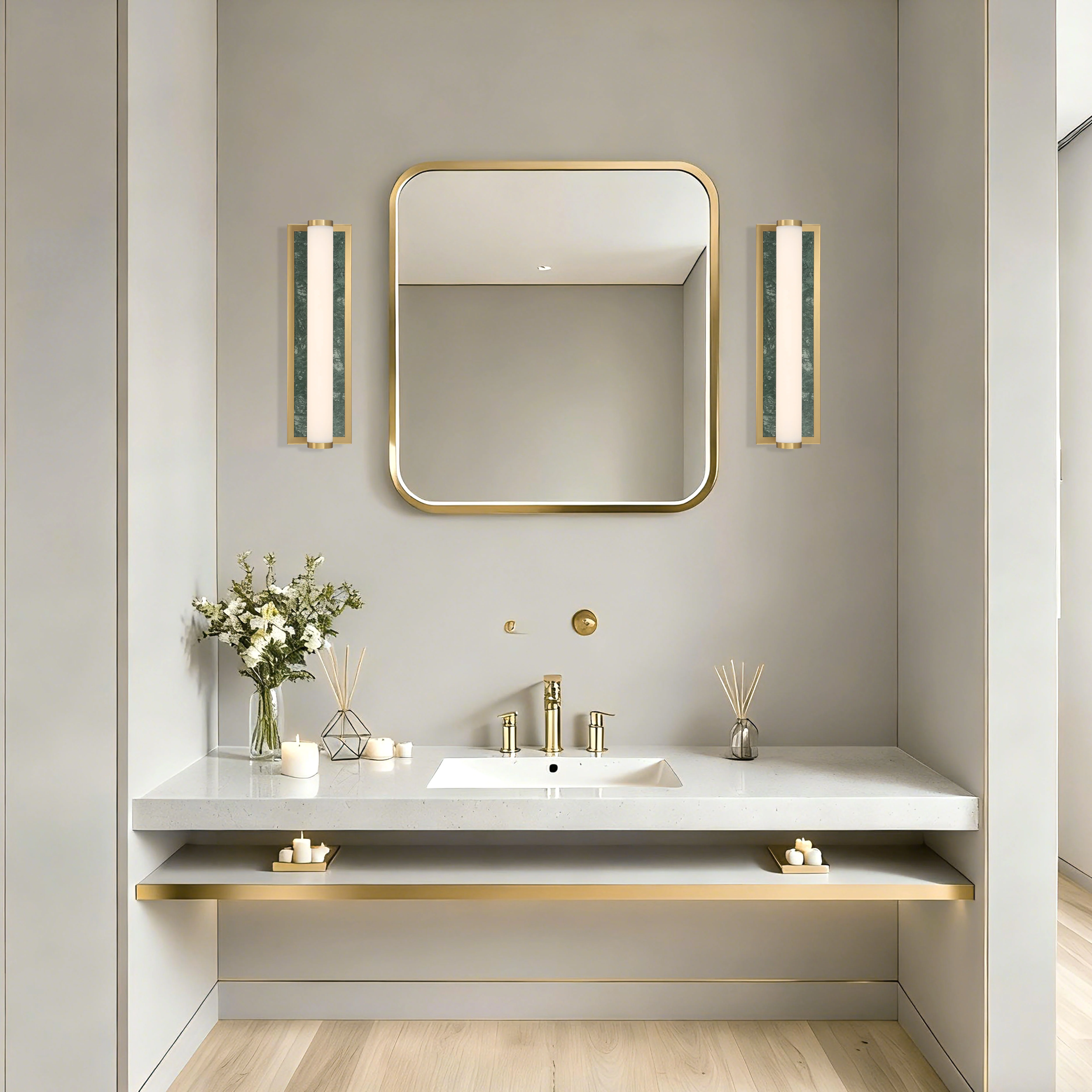 Stratum Integrated LED 18in Vanity in Brushed Champagne Brass with Persian Green Marble - Image 9