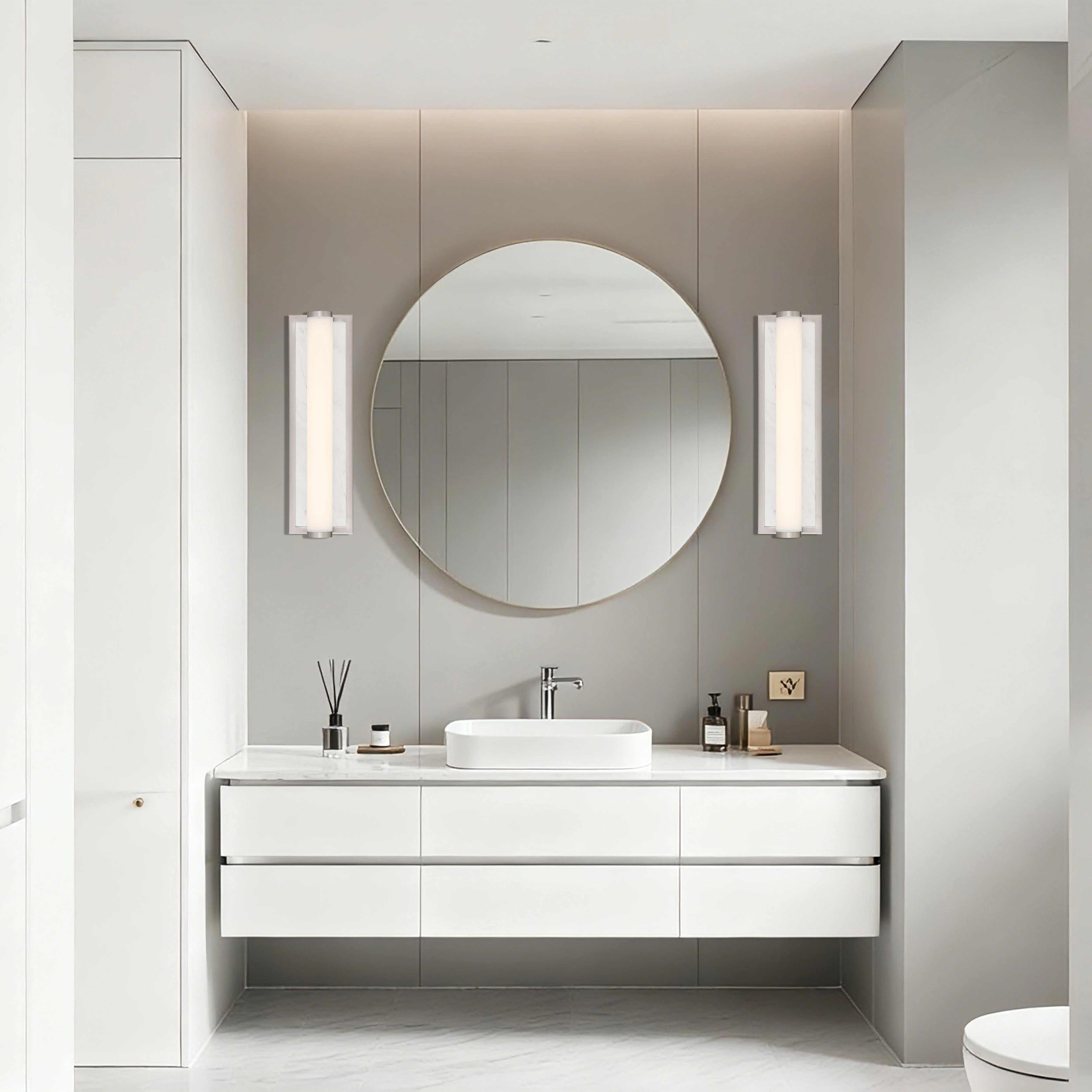 Stratum Integrated LED 18in Vanity in Brushed Nickel with Jazz White Marble - Image 9