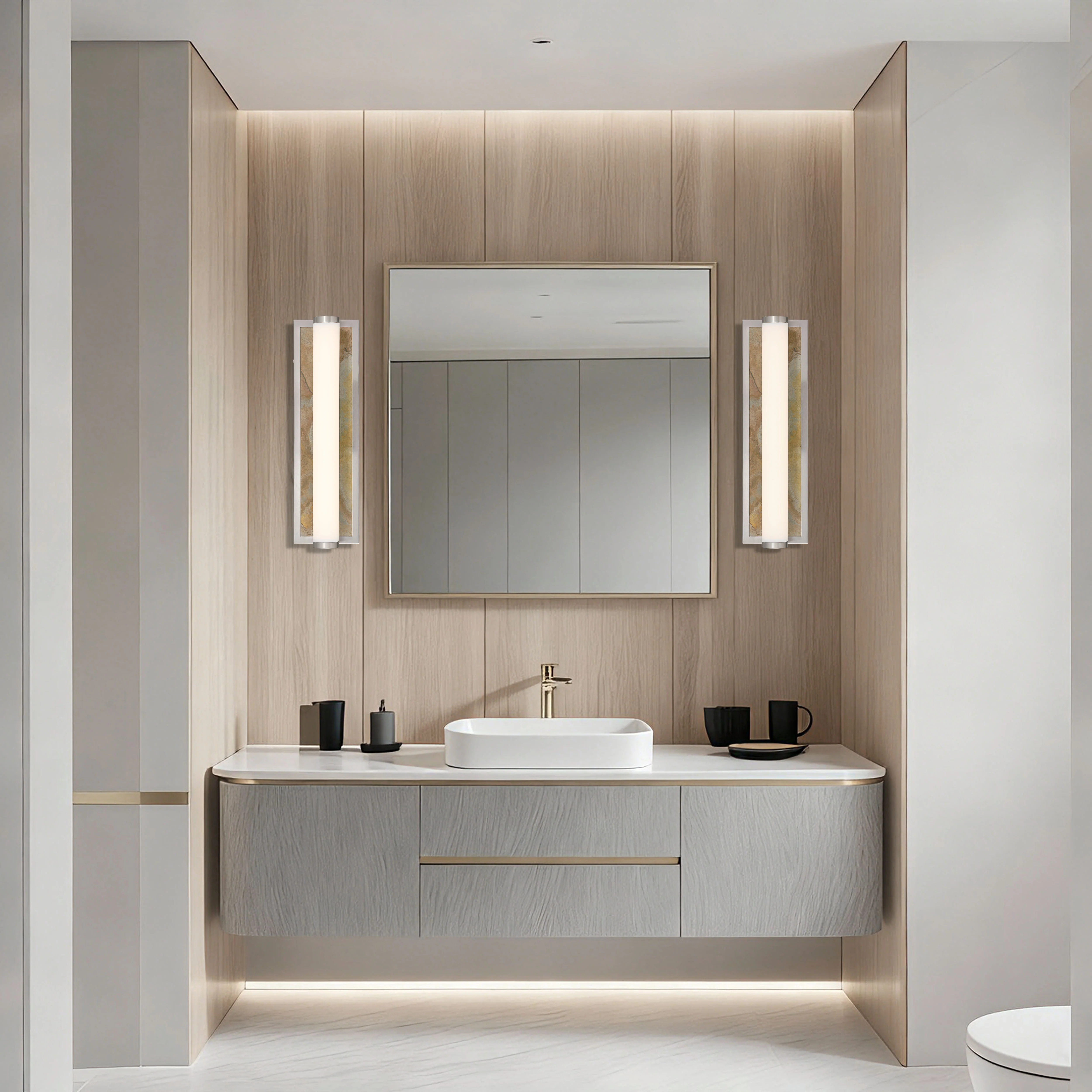 Stratum Integrated LED 18in Vanity in Brushed Nickel with Moon Rock Slate - Image 9