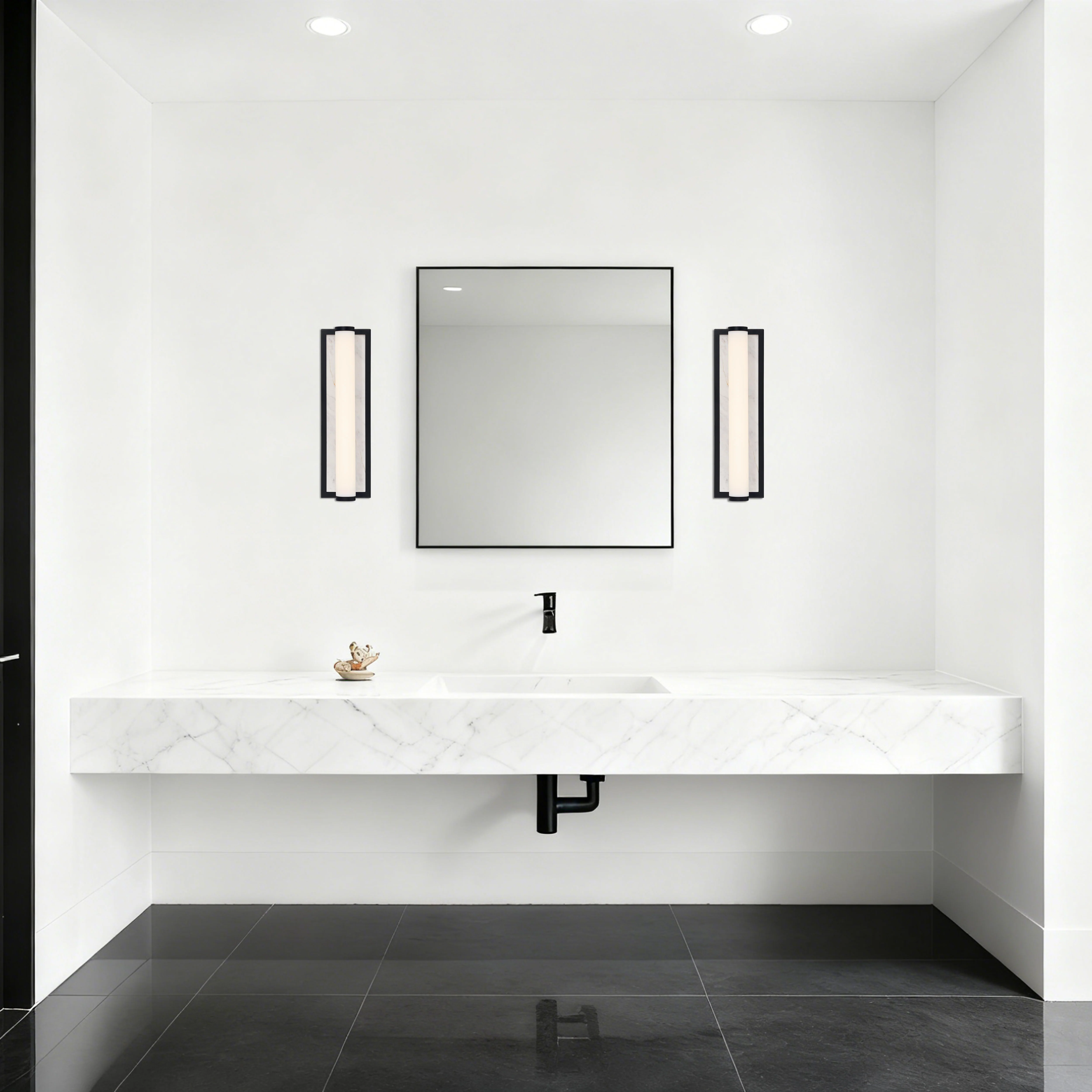 Stratum Integrated LED 18in Vanity in Matte Black with Jazz White Marble - Image 9