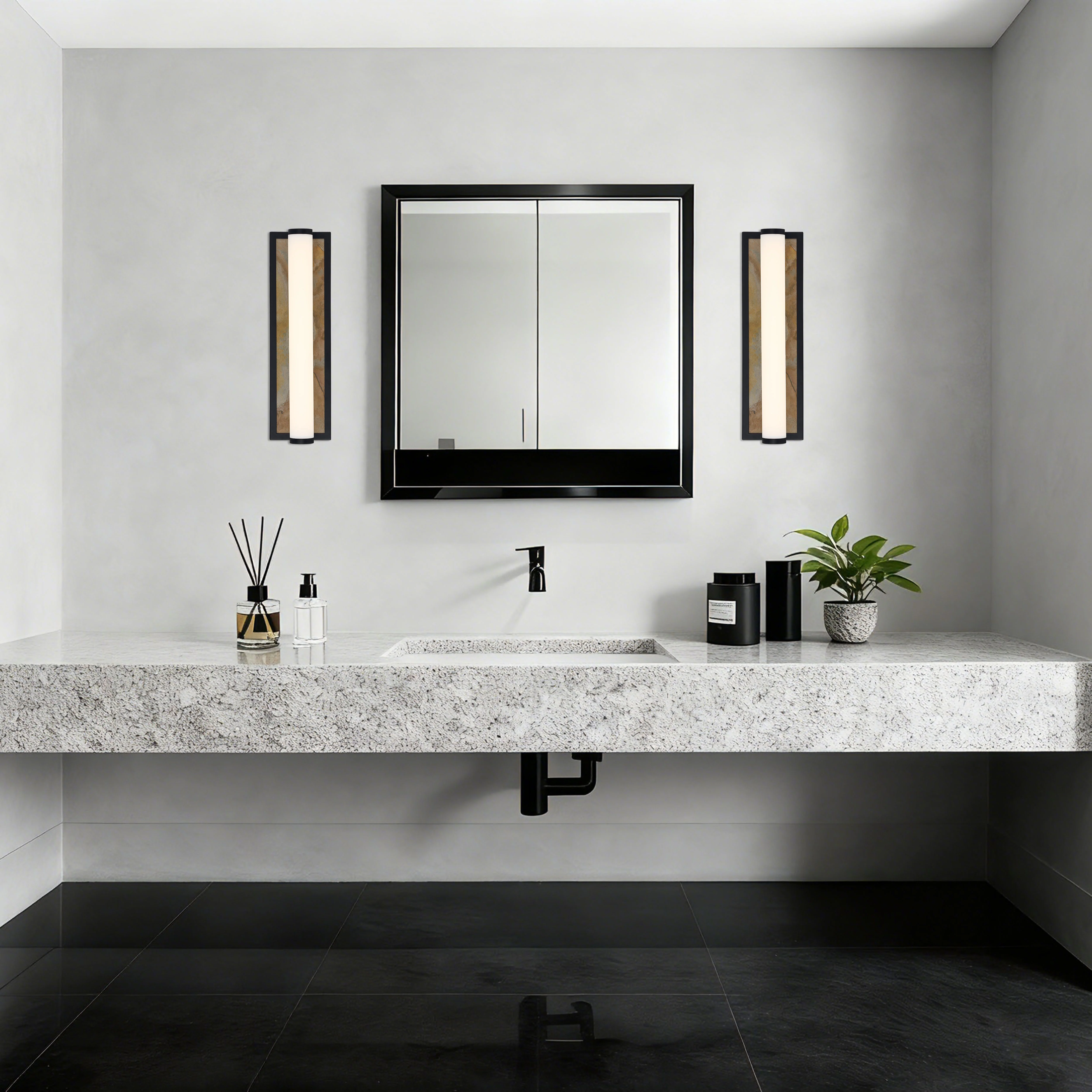 Stratum Integrated LED 18in Vanity in Matte Black with Moon Rock Slate - Image 9