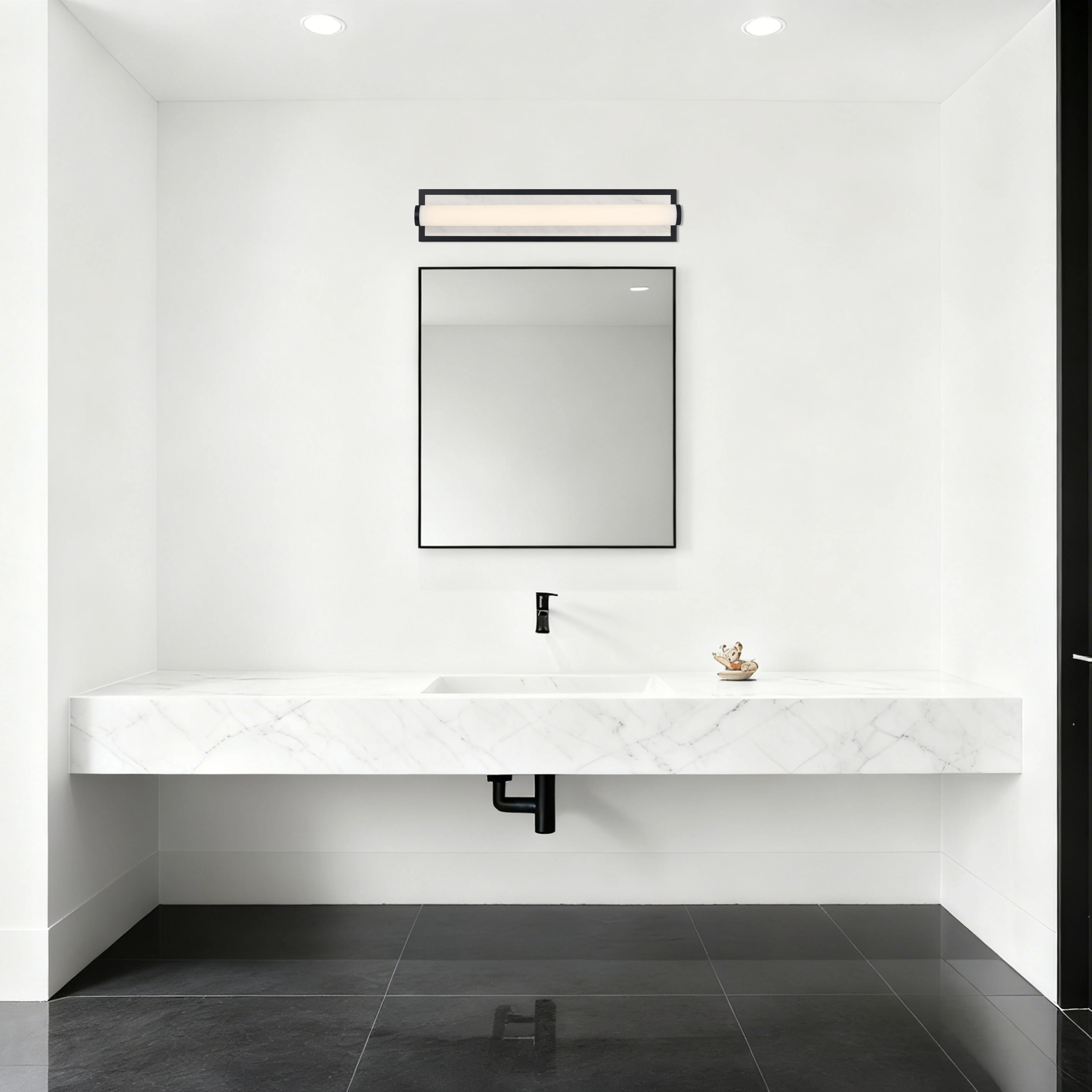 Stratum Integrated LED 24in Vanity in Matte Black with Jazz White Marble - Image 9