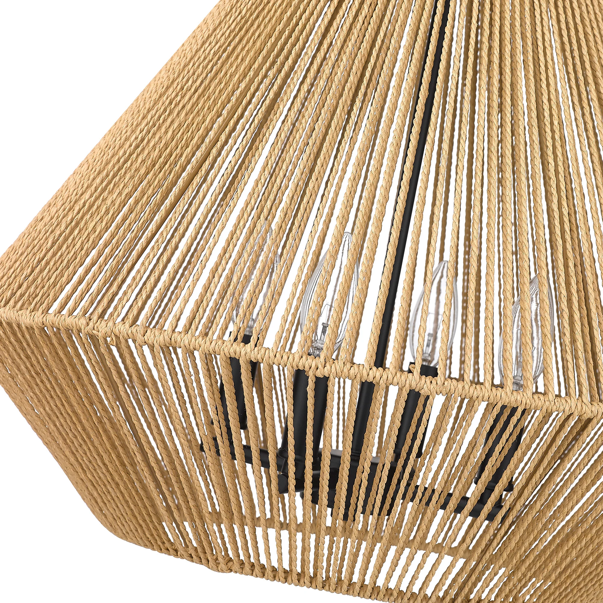 Valentina 4-light Pendant in Matte Black and Natural Raphia Rope shade - Image 4