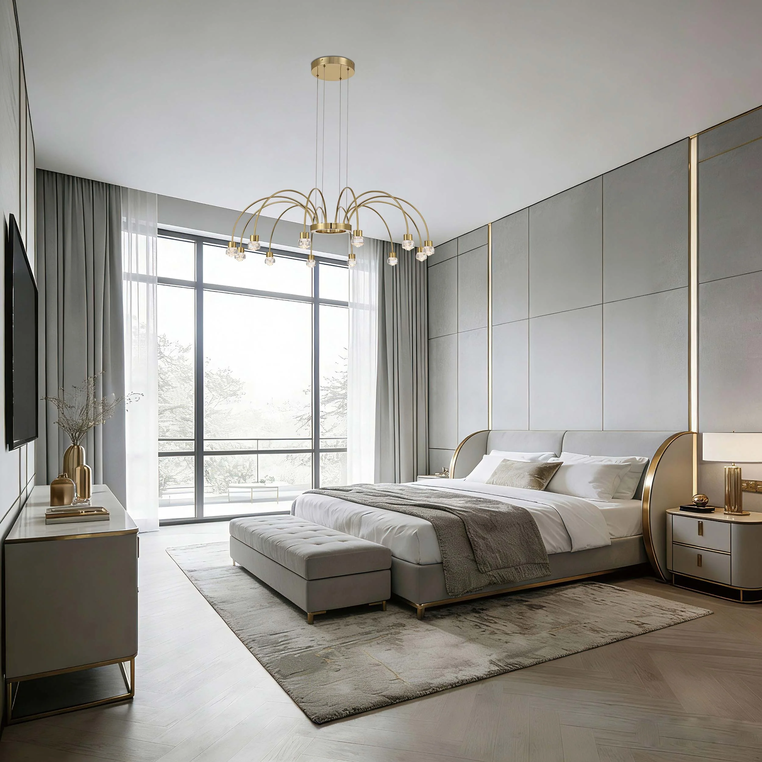 Vario Integrated LED 12 light Chandelier in Titanium Gold with Rose diffusers - Image 9