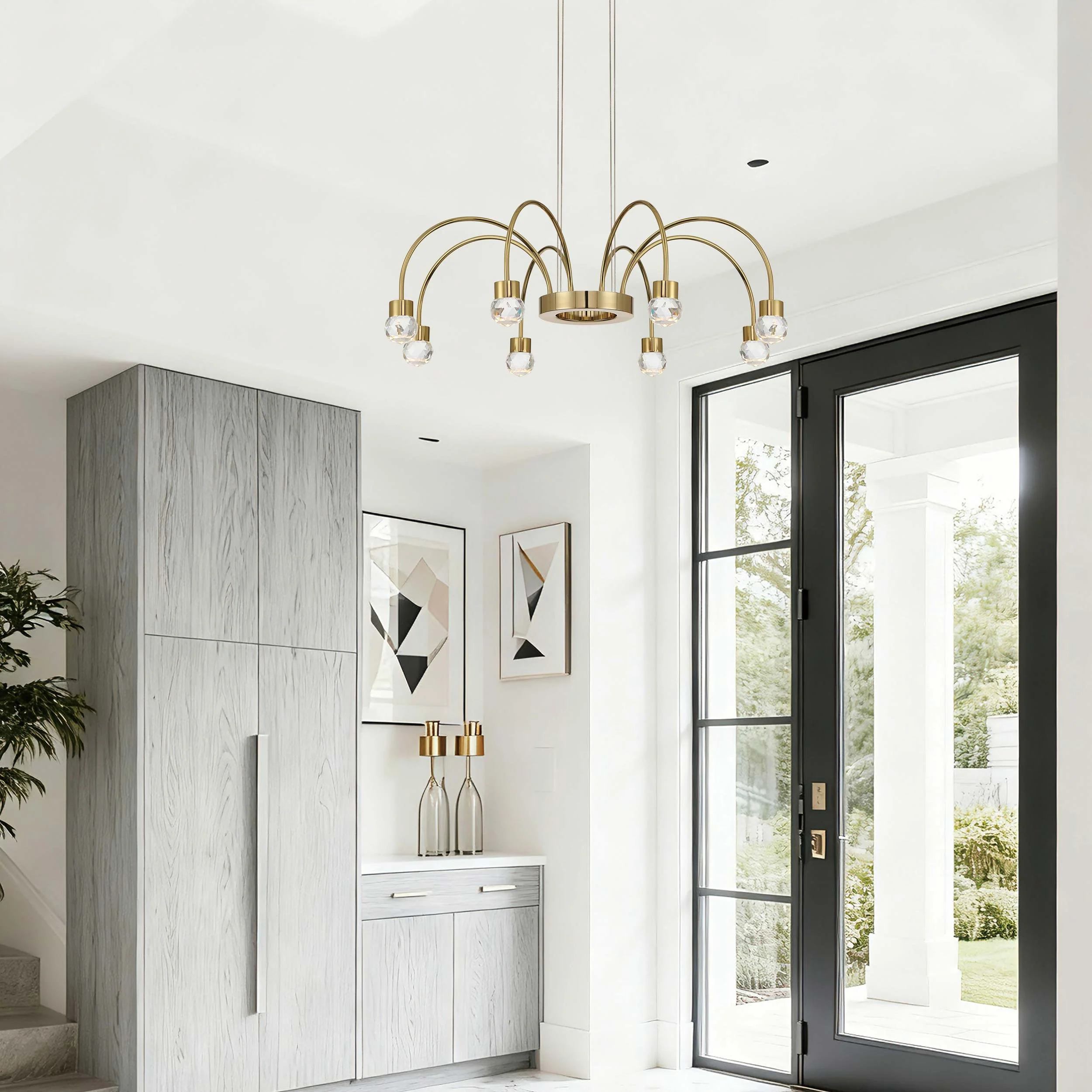Vario Integrated LED 8 light Chandelier in Titanium Gold with Crystal diffusers - Image 12