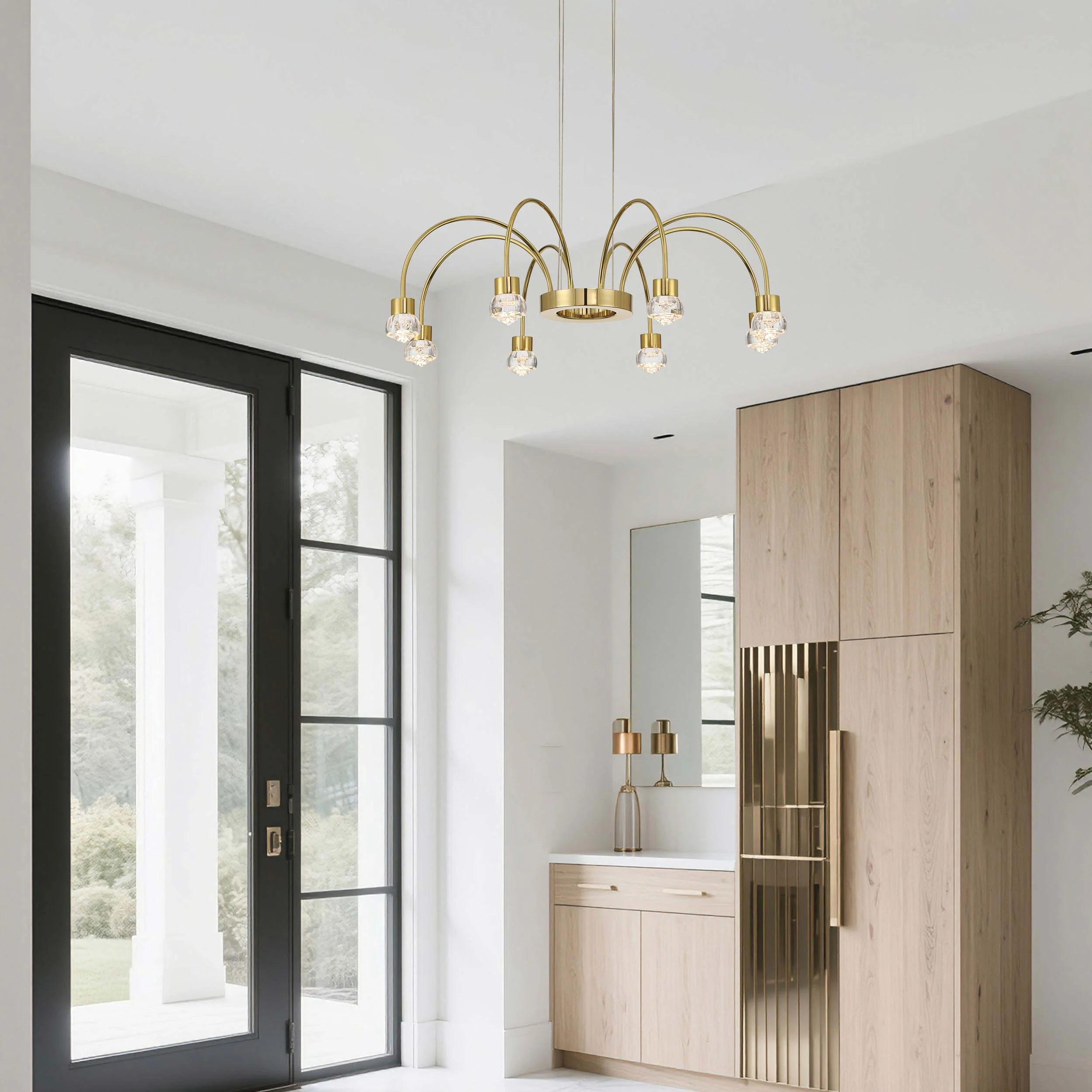 Vario Integrated LED 8 light Chandelier in Titanium Gold with Rose diffusers - Image 12