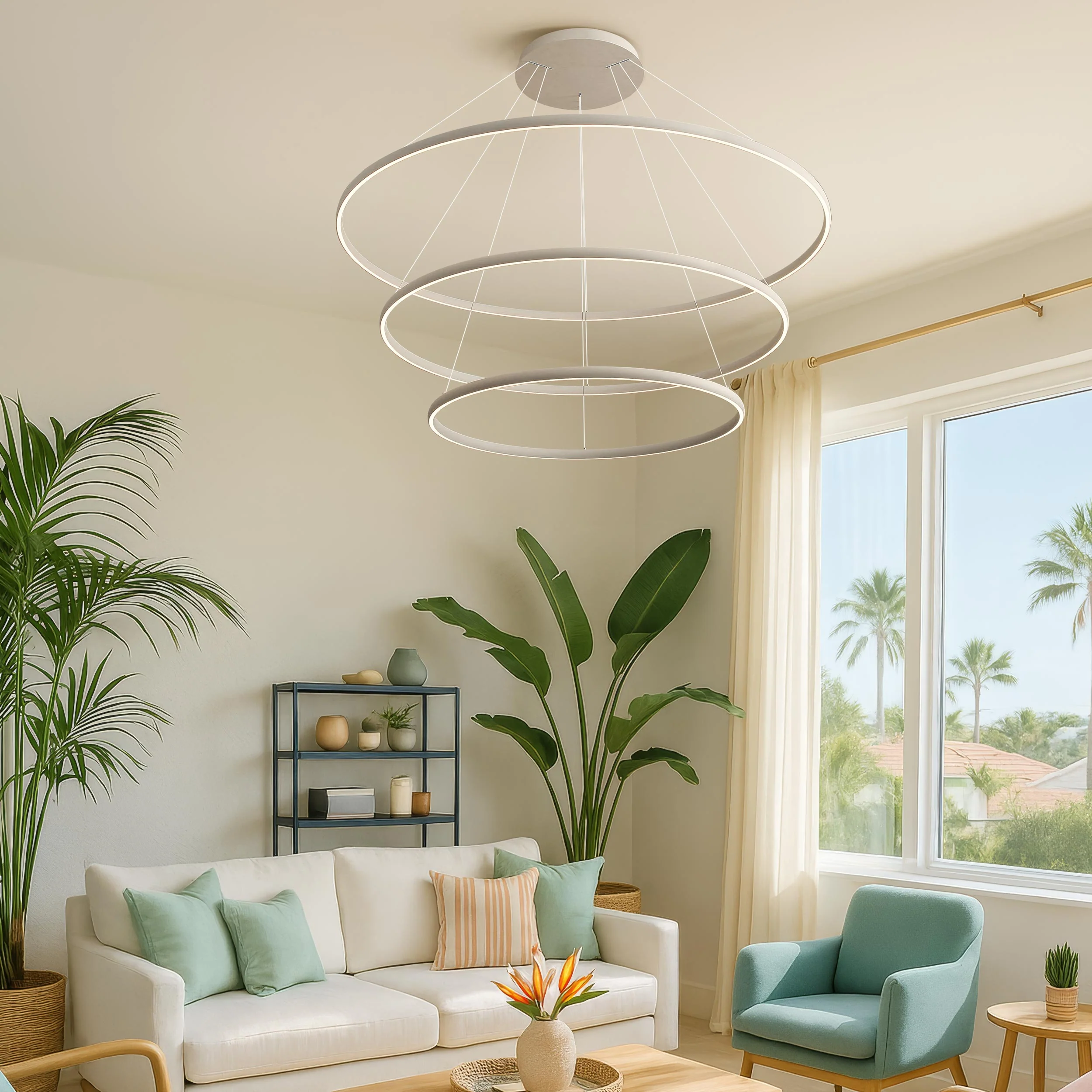 Veritas 59" 3-tier Bi-directional LED Chandelier in Sand White - Image 5