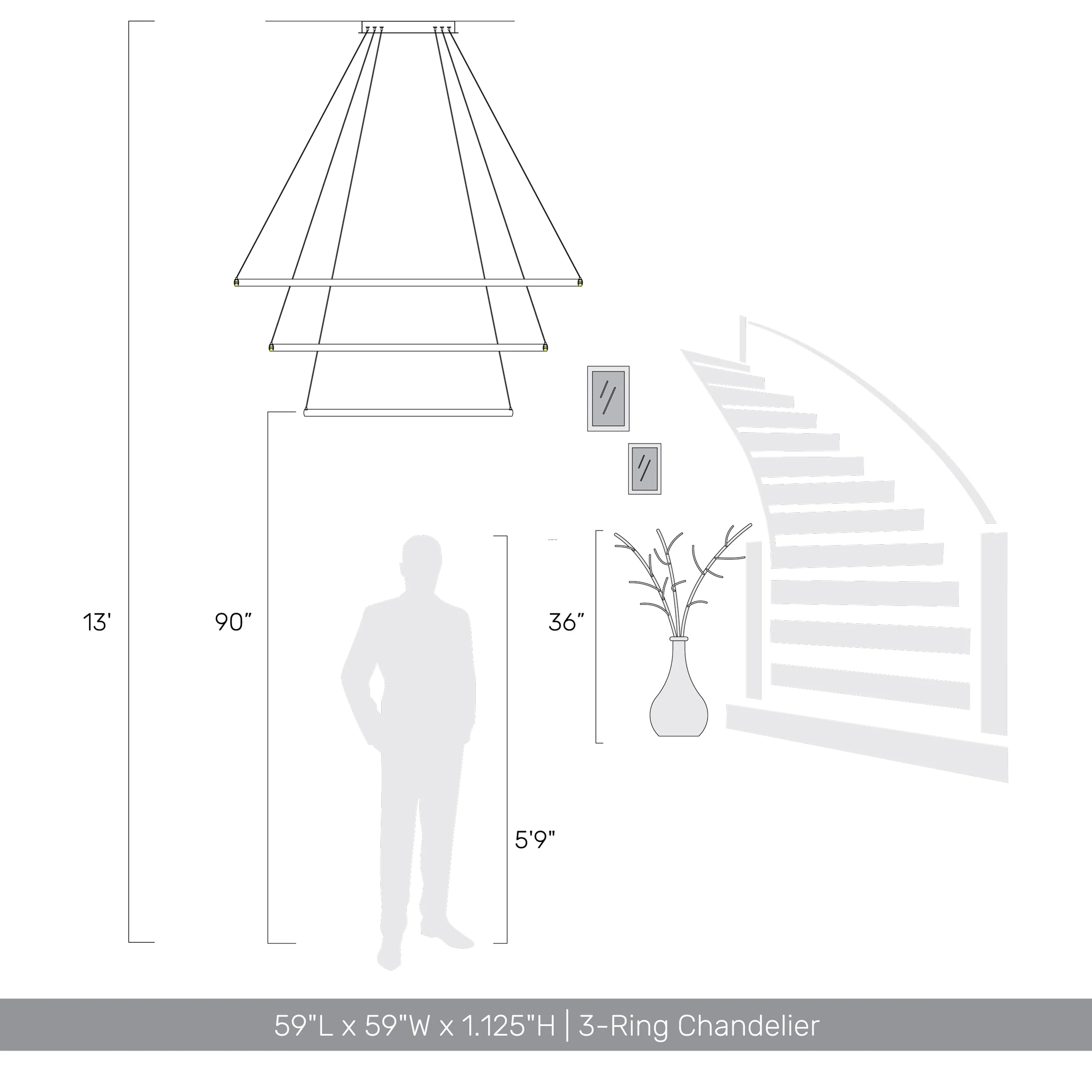 Veritas 59" 3-tier Bi-directional LED Chandelier in Walnut - Image 6