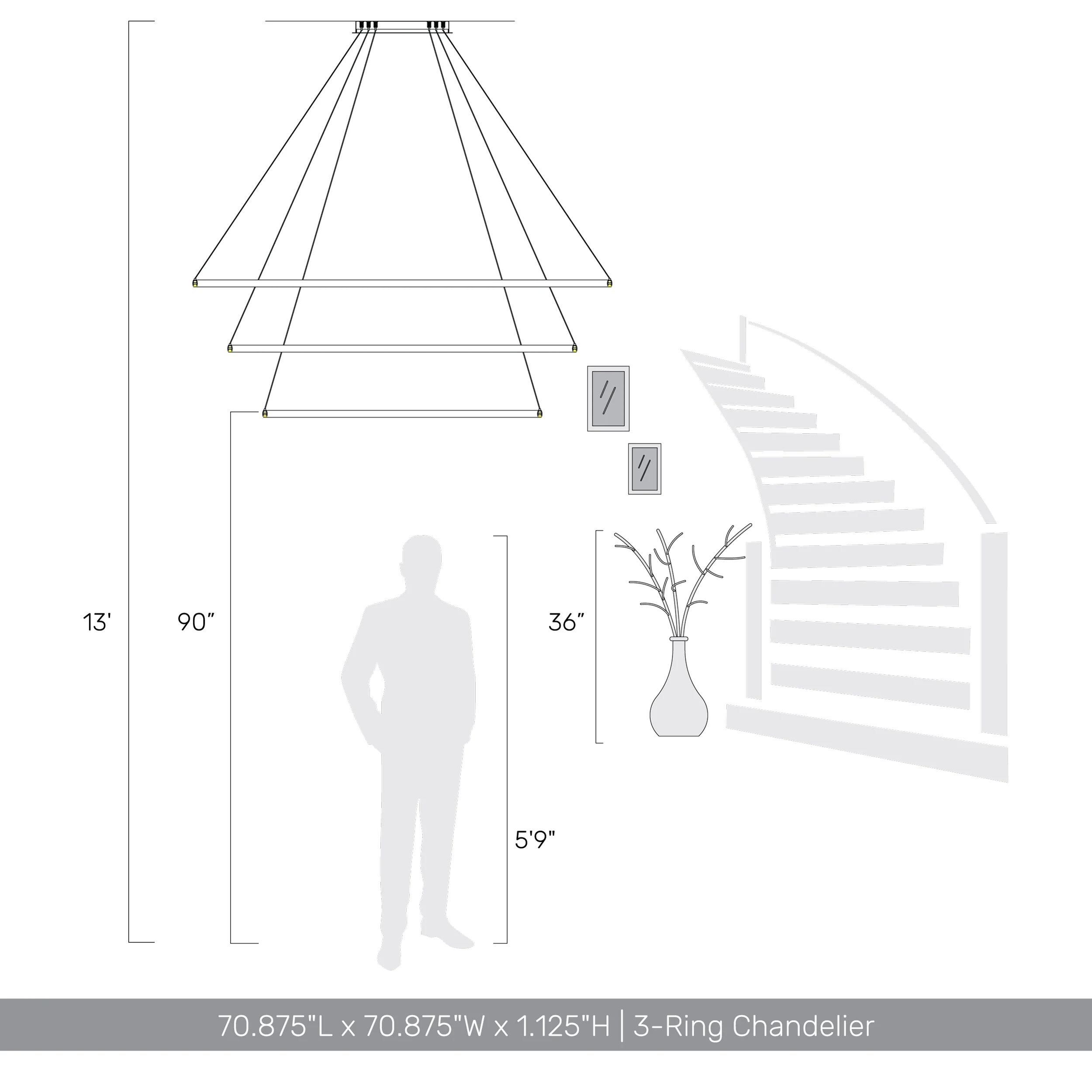 Veritas 71" 3-tier Bi-directional LED Chandelier in Walnut - Image 5