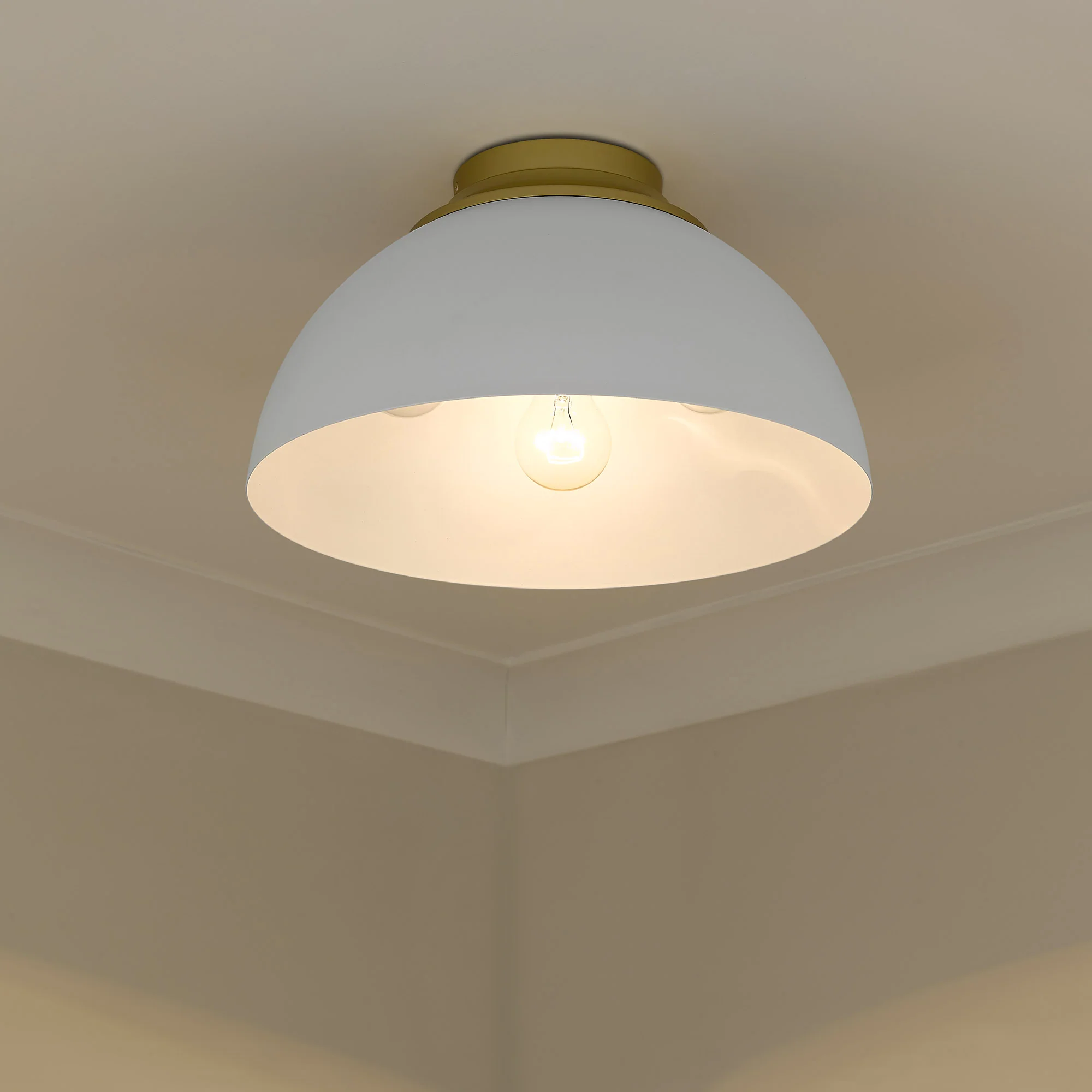 Zoey 3-light Flush Mount in Olympic Gold and Matte White shade - Image 4